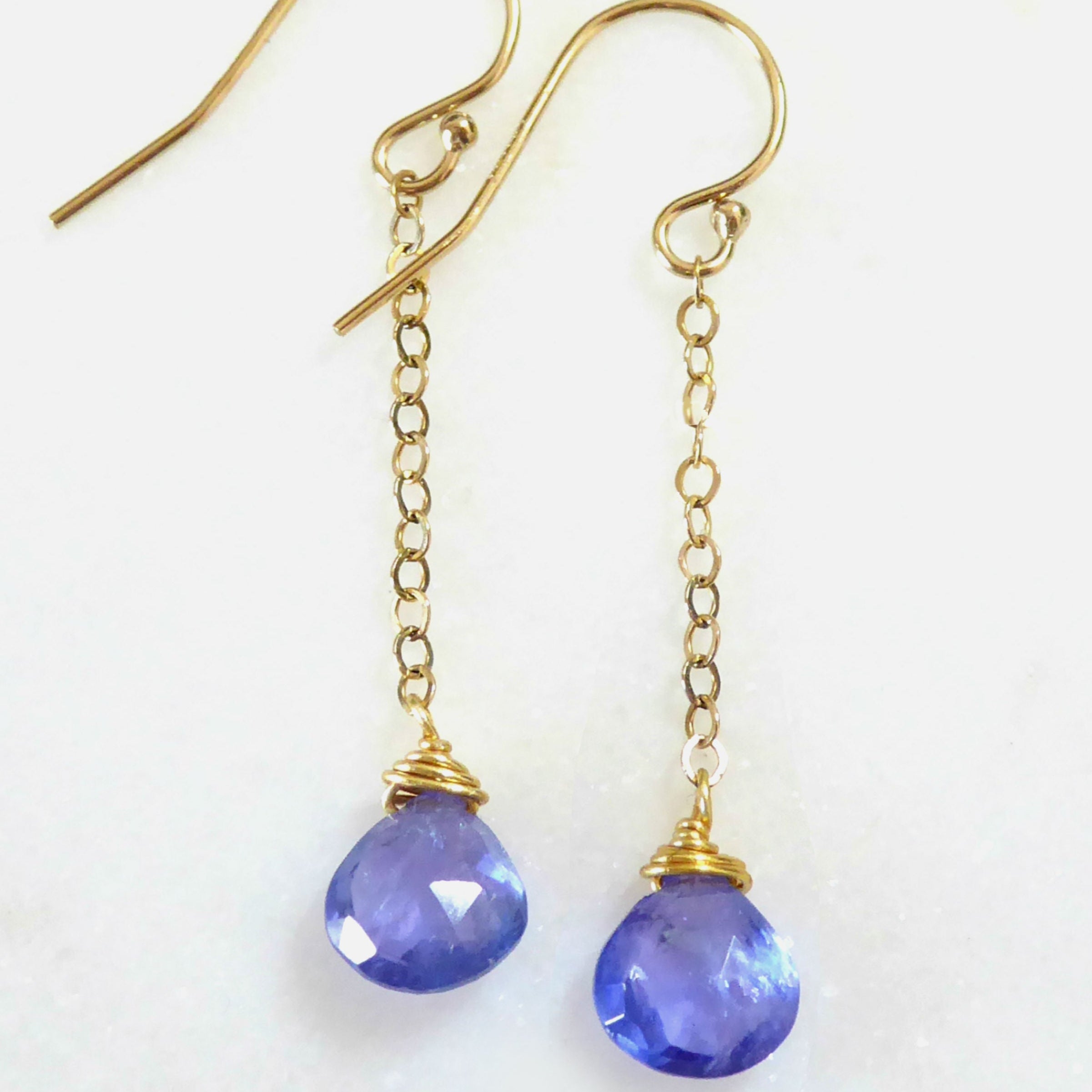 Genuine Tanzanite Dangle Earrings For Women, 14k Gold Fill