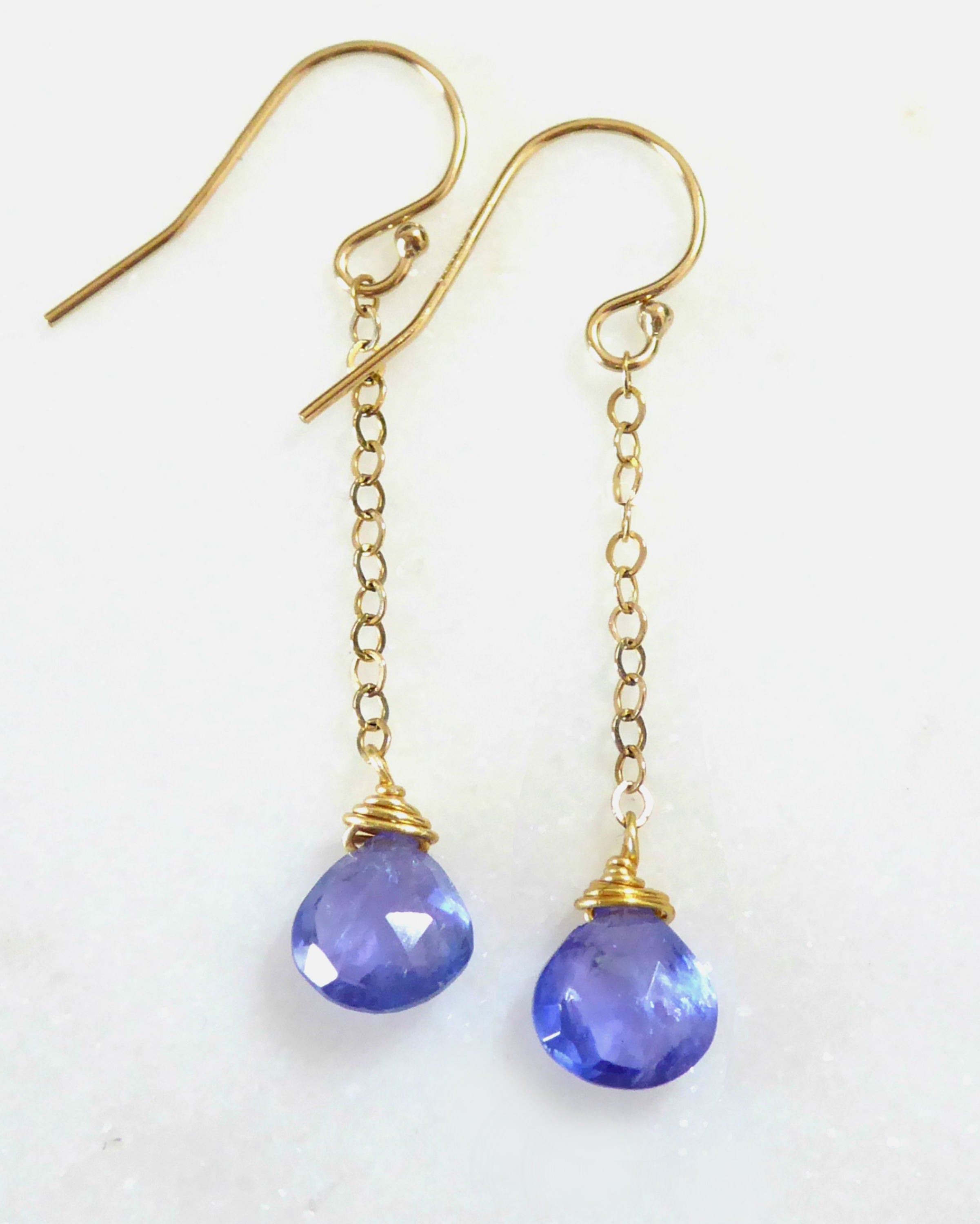 Genuine Tanzanite Dangle Earrings For Women, 14k Gold Fill