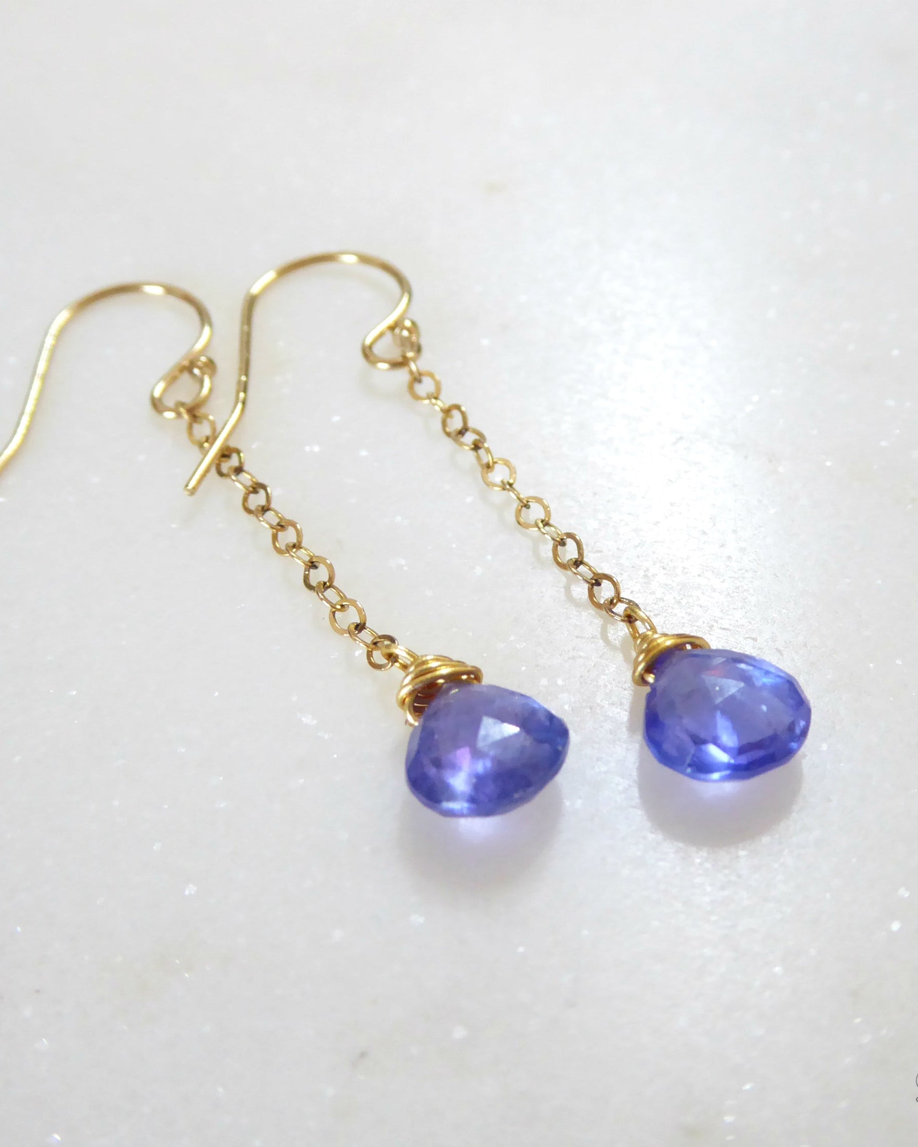Genuine Tanzanite Dangle Earrings For Women, 14k Gold Fill