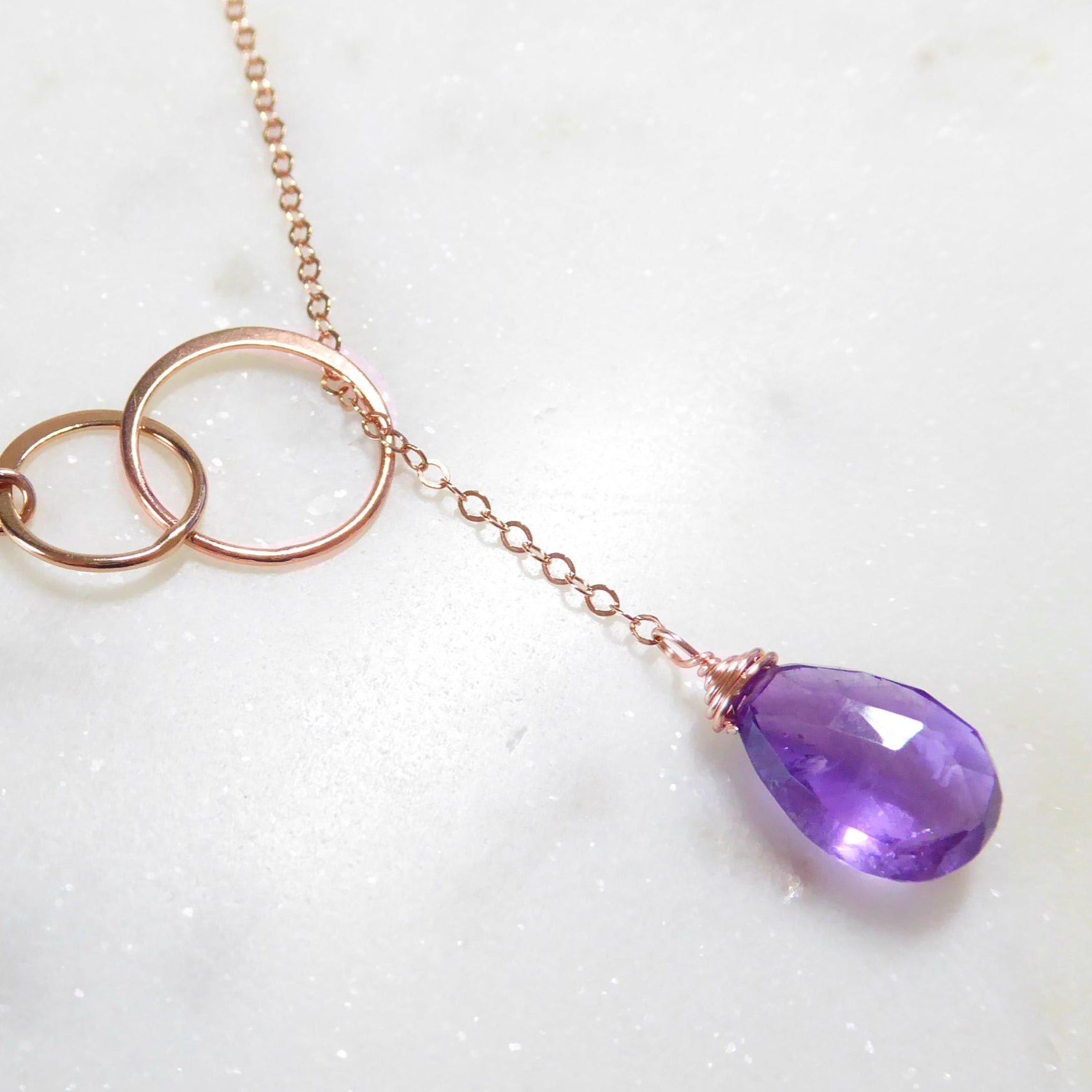 Amethyst Lariat Y Necklace For Women - No Clasp