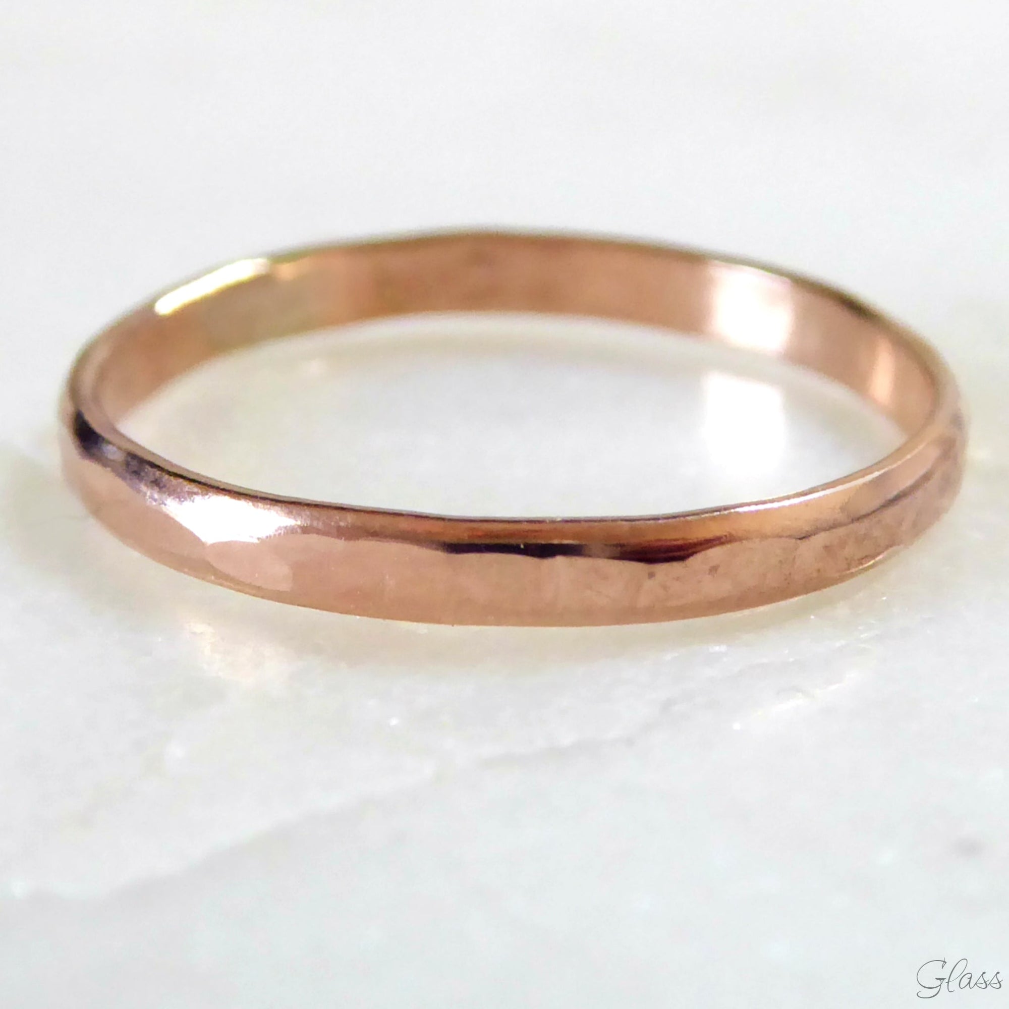 Simple Rose Gold Ring For Women, Hammered Rose Gold Fill Wedding Band, 2mm