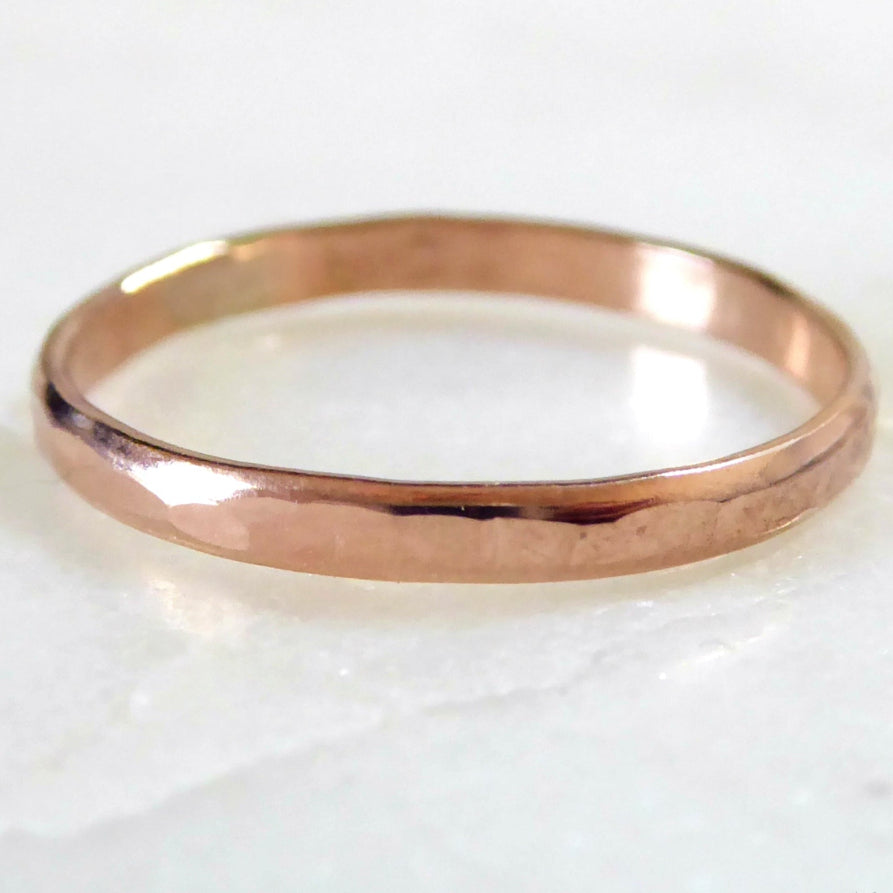 Simple Rose Gold Ring For Women, Hammered Rose Gold Fill Wedding Band, 2mm