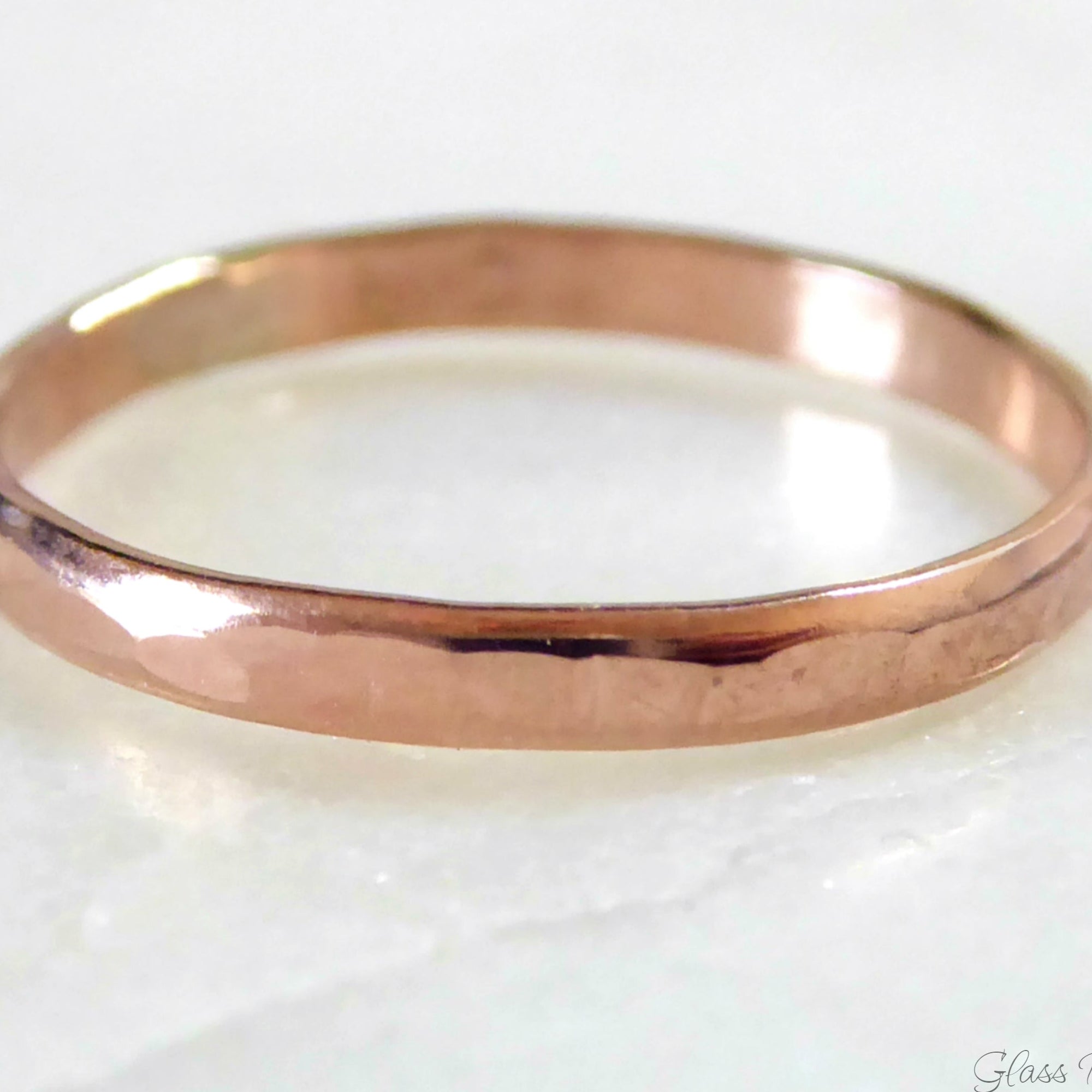 Simple Rose Gold Ring For Women, Hammered Rose Gold Fill Wedding Band, 2mm