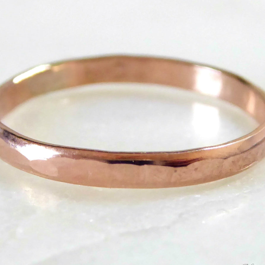 Simple Rose Gold Ring For Women, Hammered Rose Gold Fill Wedding Band, 2mm
