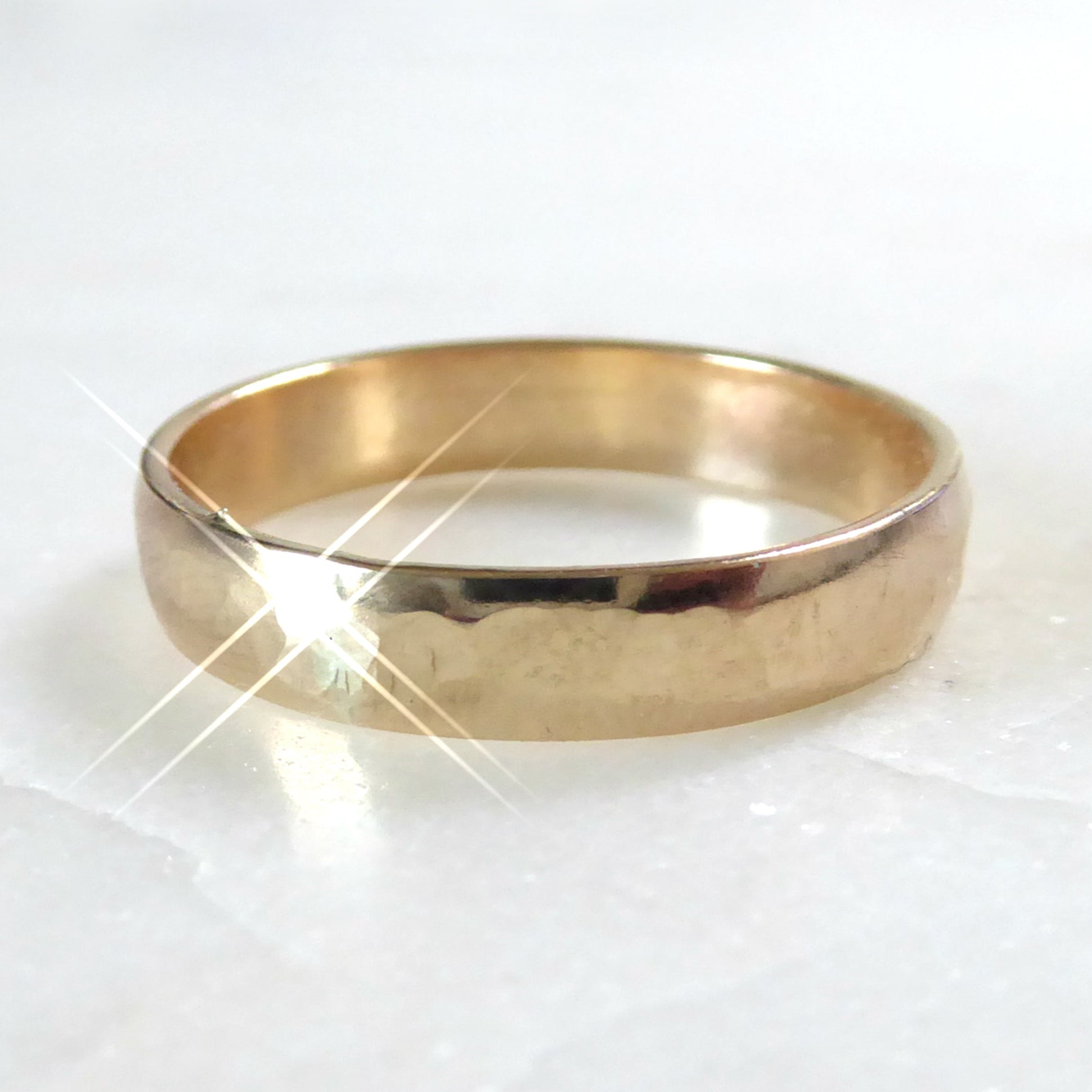 14k Gold Fill Ring - For Men or Women, Unixsex 4.5mm Hammered Band