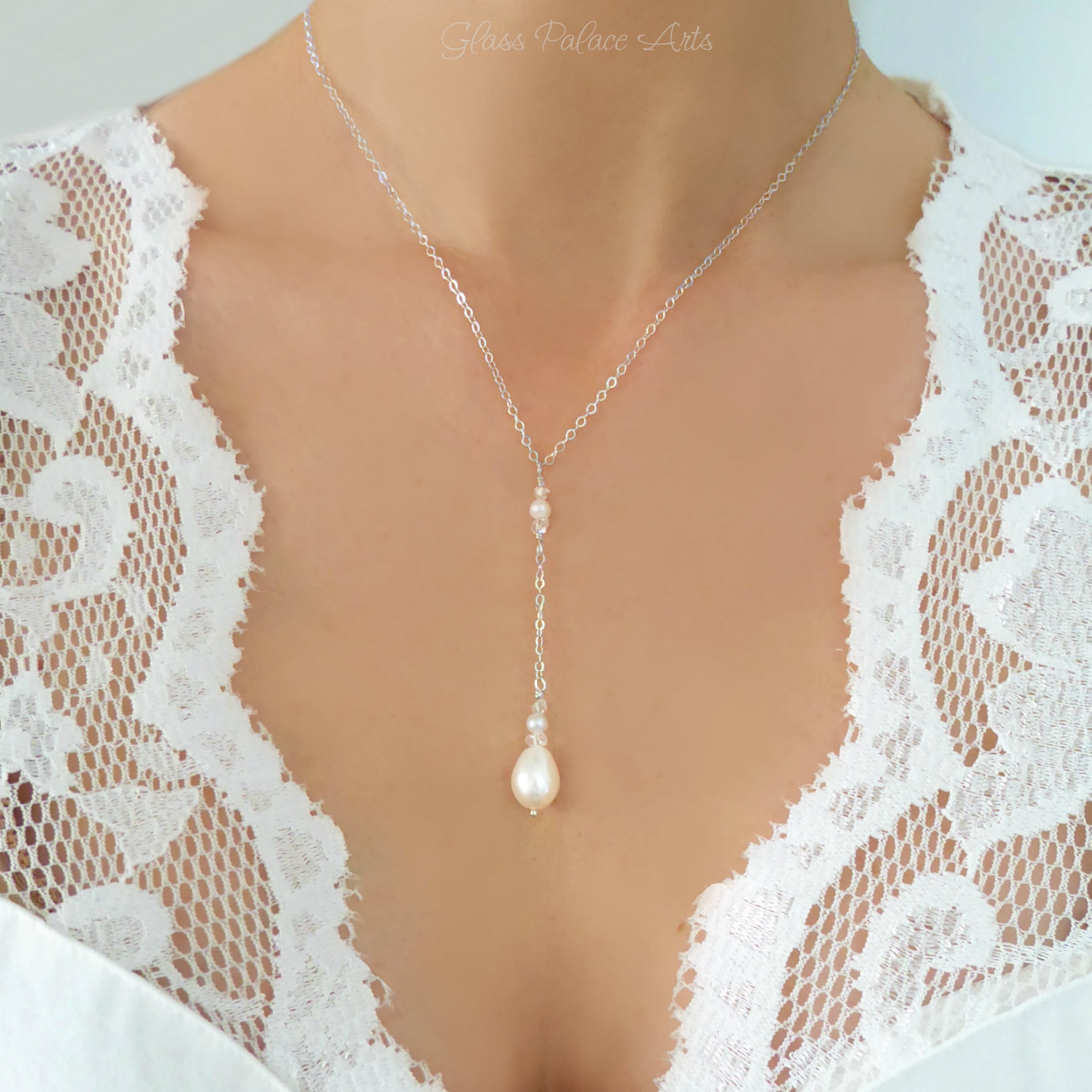 Freshwater Pearl And Herkimer Diamond Lariat Necklace