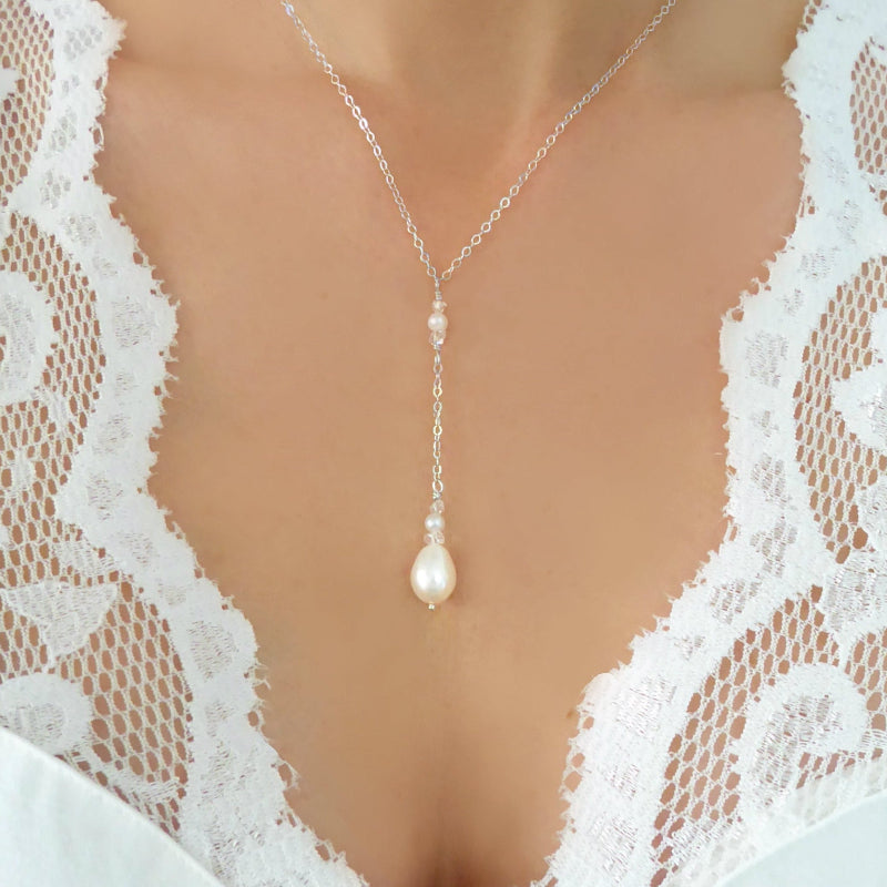 Freshwater Pearl And Herkimer Diamond Lariat Necklace