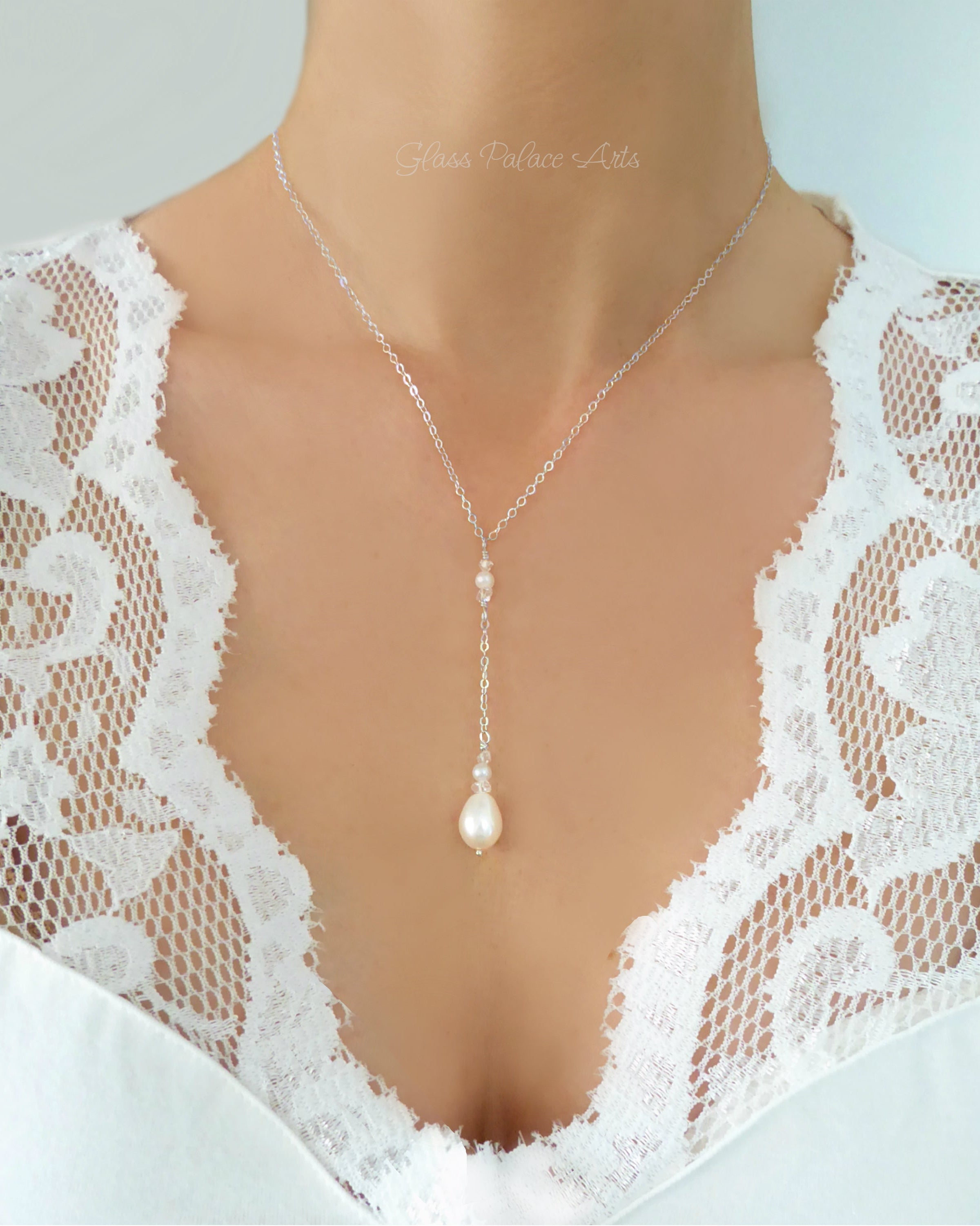 Freshwater Pearl And Herkimer Diamond Lariat Necklace