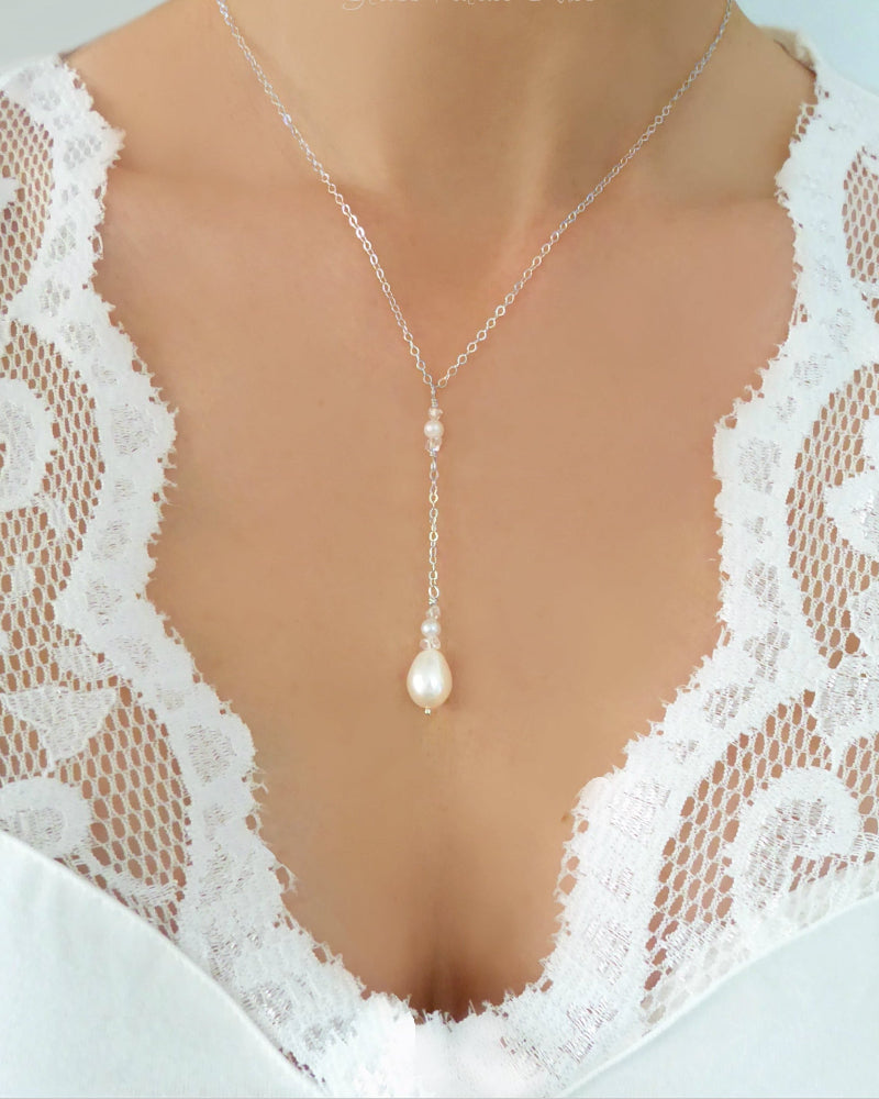 Freshwater Pearl And Herkimer Diamond Lariat Necklace