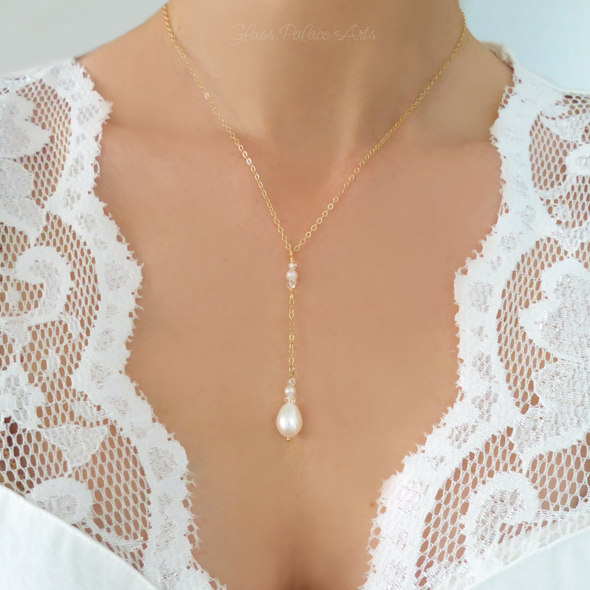 Freshwater Pearl And Herkimer Diamond Lariat Necklace