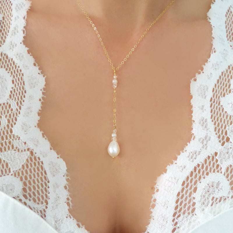 Freshwater Pearl And Herkimer Diamond Lariat Necklace