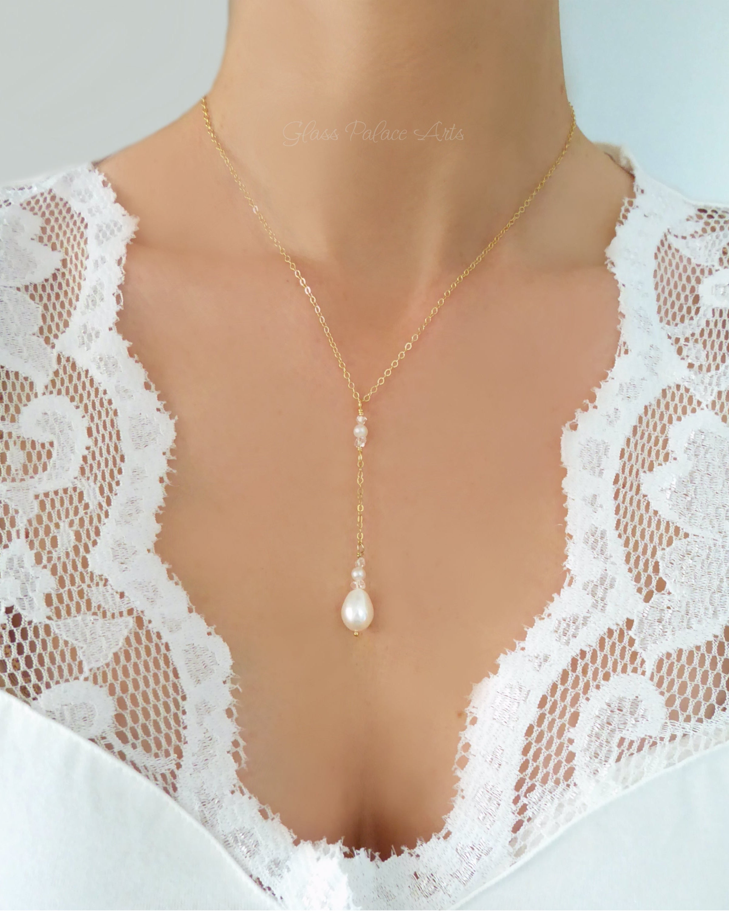 Freshwater Pearl And Herkimer Diamond Lariat Necklace