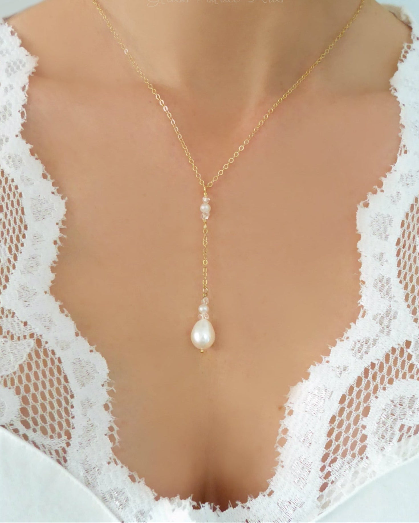 Freshwater Pearl And Herkimer Diamond Lariat Necklace