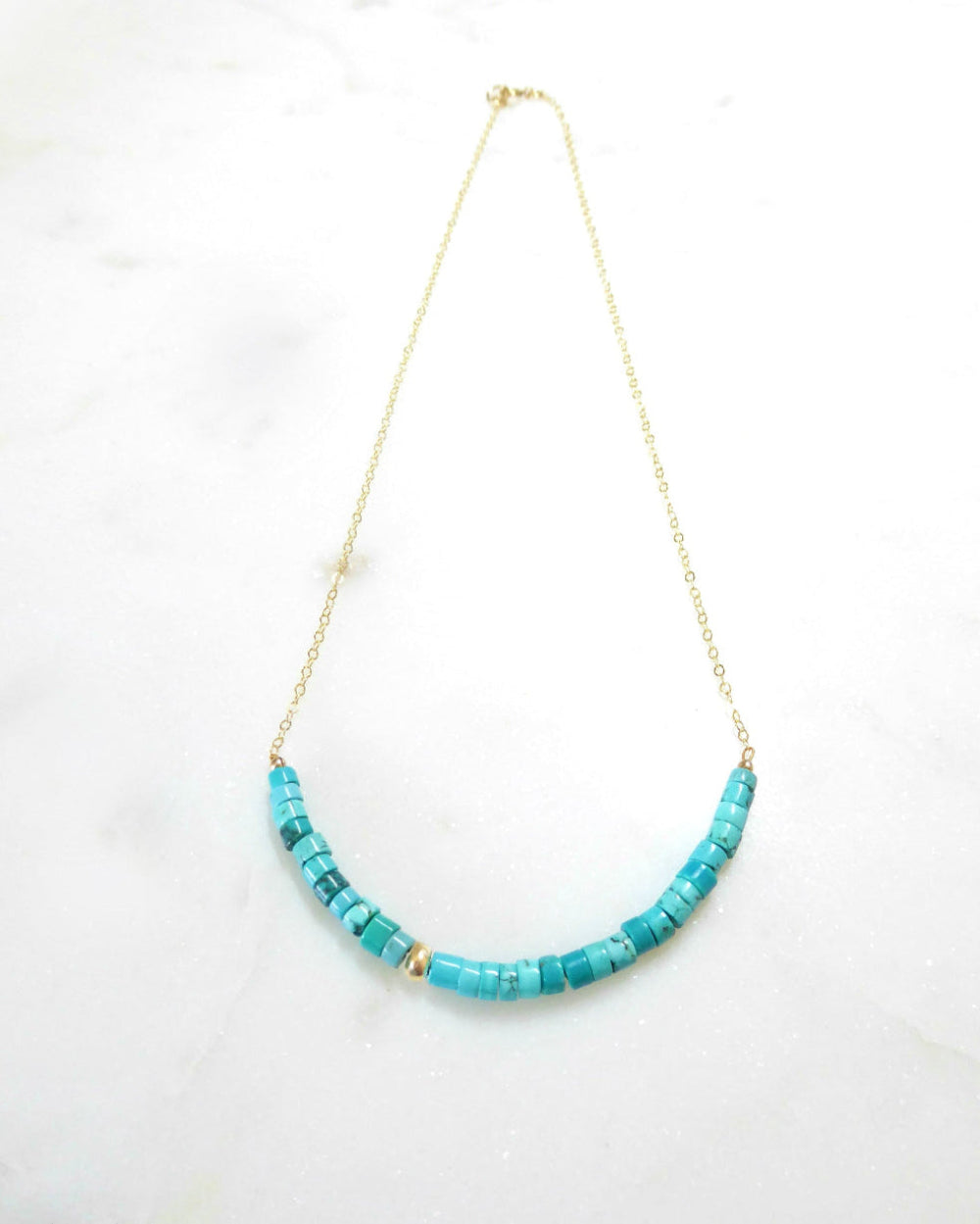 Simple Strand Beaded Turquoise Necklace For Women - Sterling Silver, 14k Gold Fill, Rose Gold