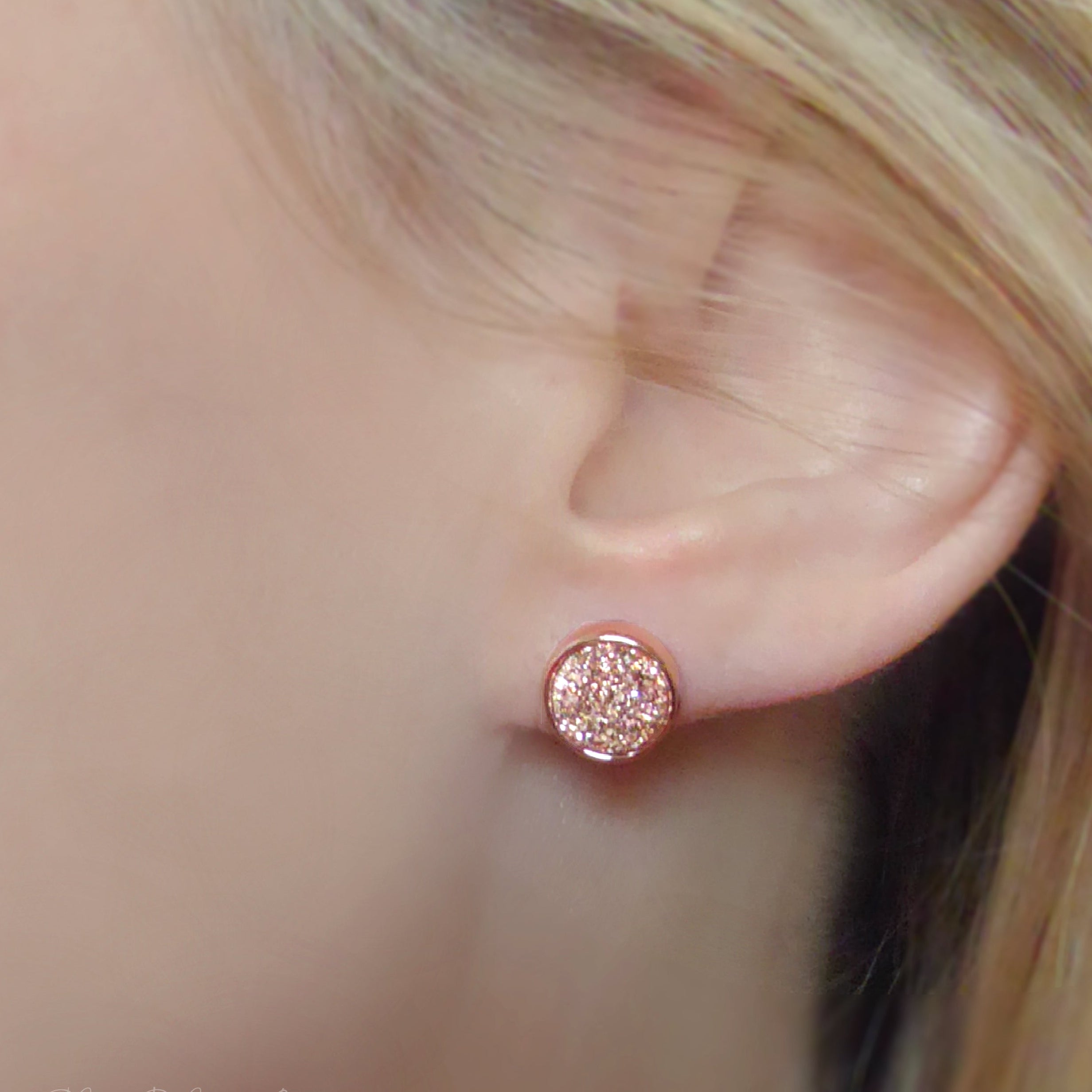 Rose Gold Drusy Stud Earrings For Women 8mm