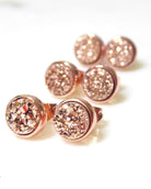 Rose Gold Drusy Stud Earrings For Women 8mm