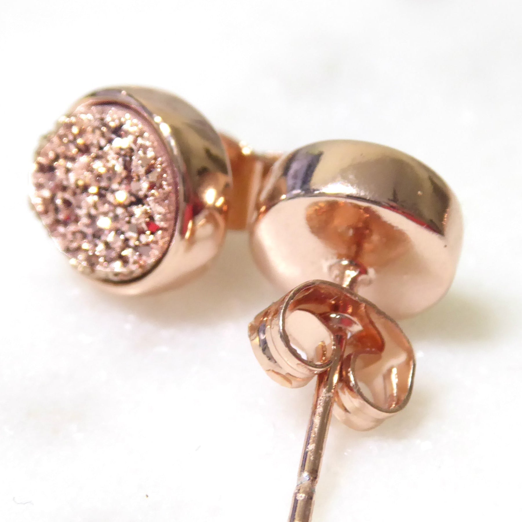 Rose Gold Drusy Stud Earrings For Women 8mm