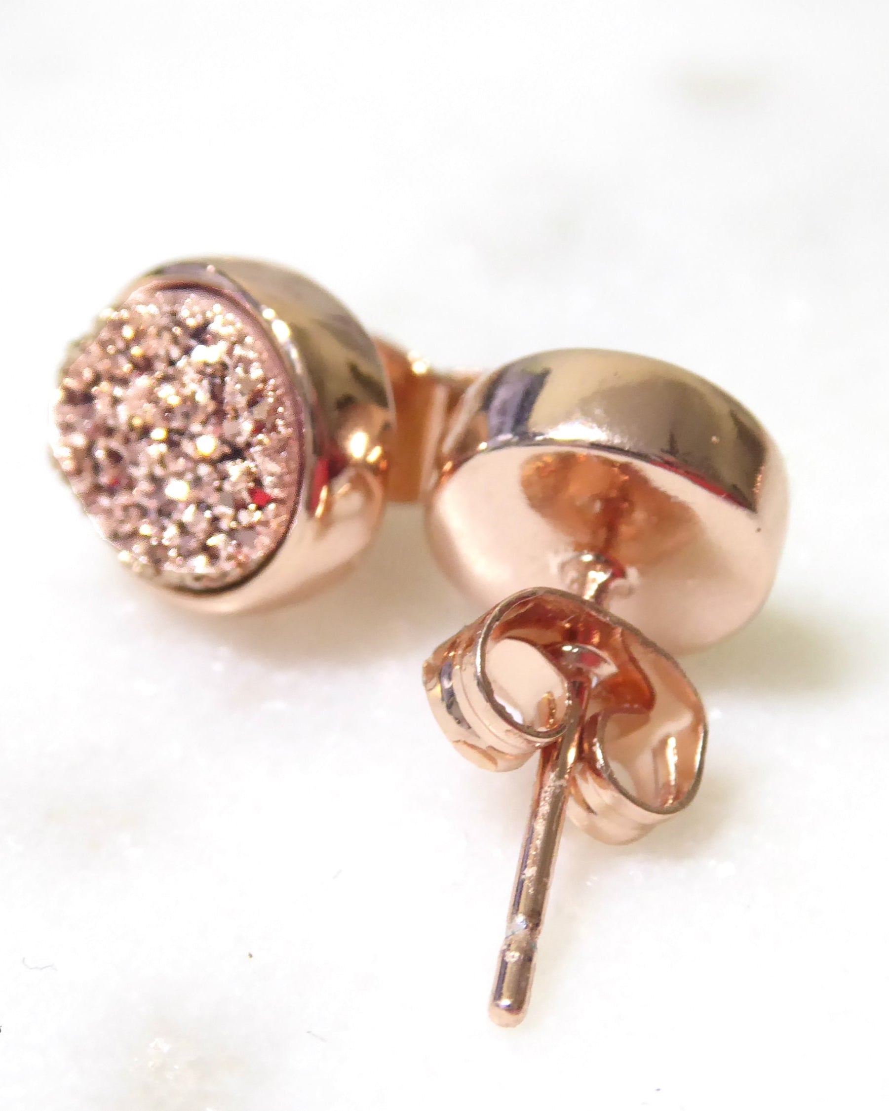 Rose Gold Drusy Stud Earrings For Women 8mm