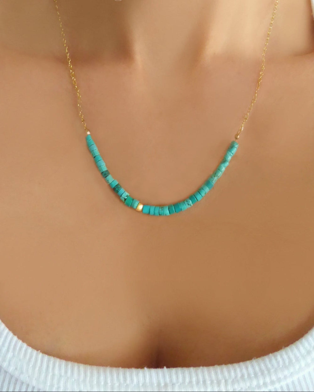 Simple Strand Beaded Turquoise Necklace For Women - Sterling Silver, 14k Gold Fill, Rose Gold