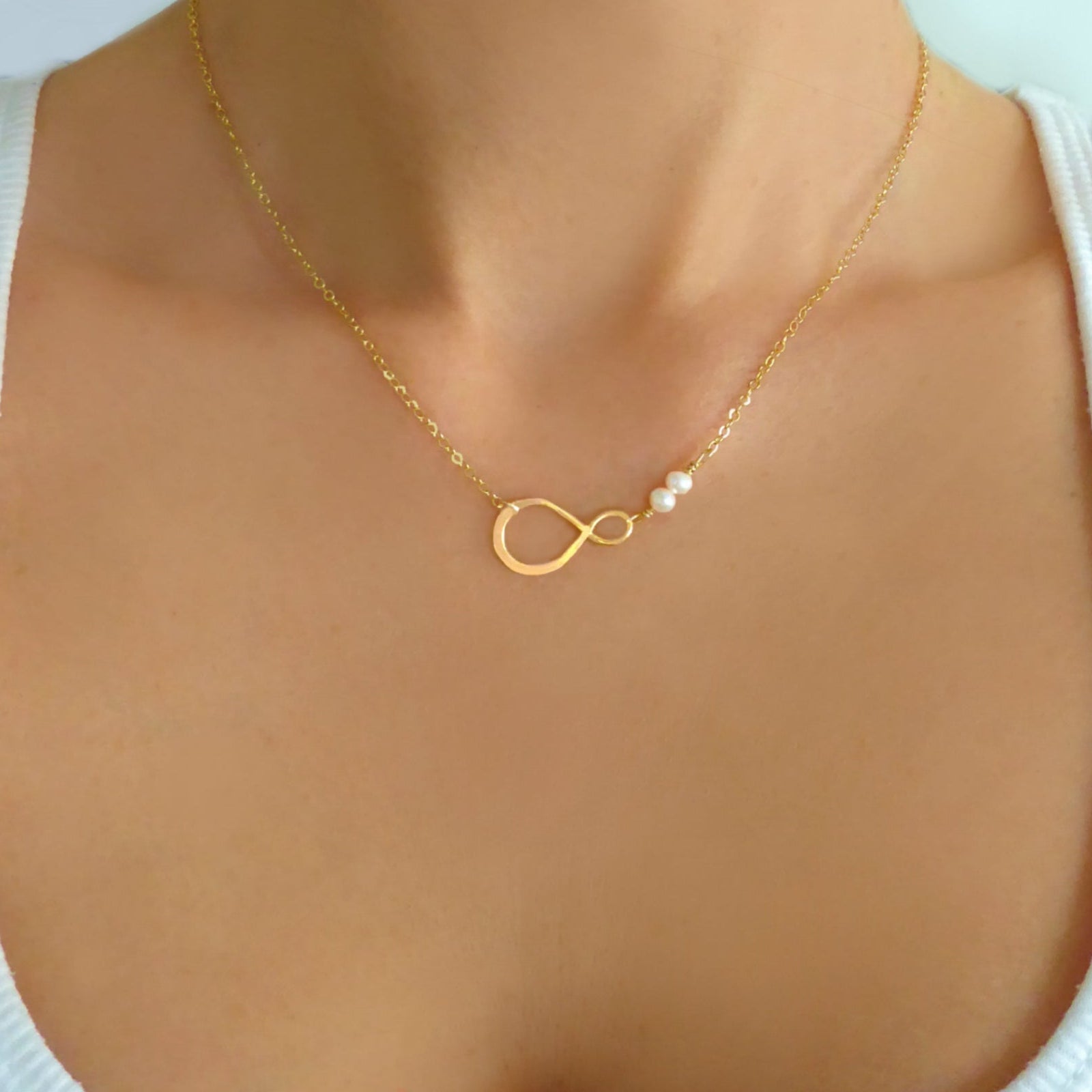 Freshwater Pearl Infinity Necklace For Women - Gold