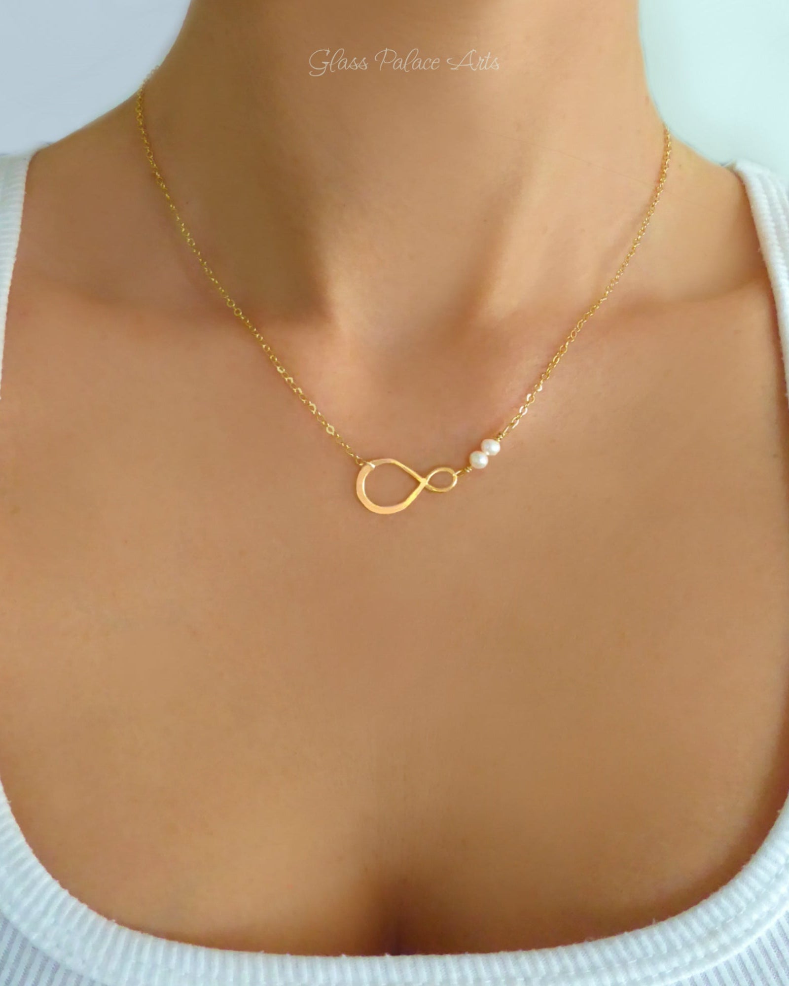 Freshwater Pearl Infinity Necklace For Women - Gold