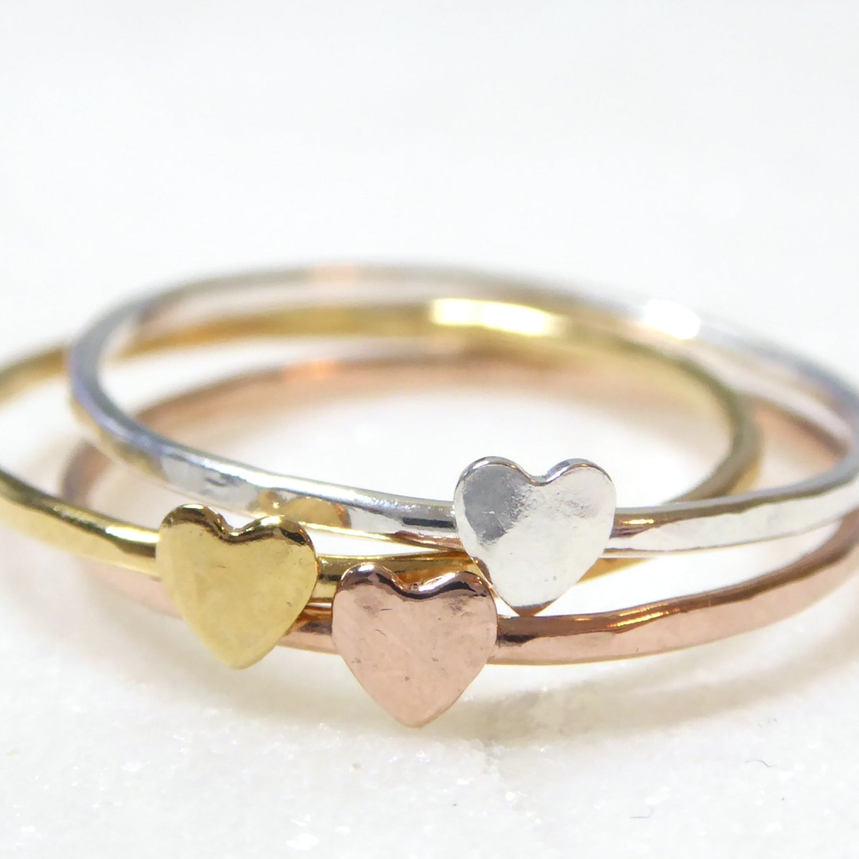 Tiny Heart Ring For Women Gold - Dainty Minimalist Hammered Stacking Ring