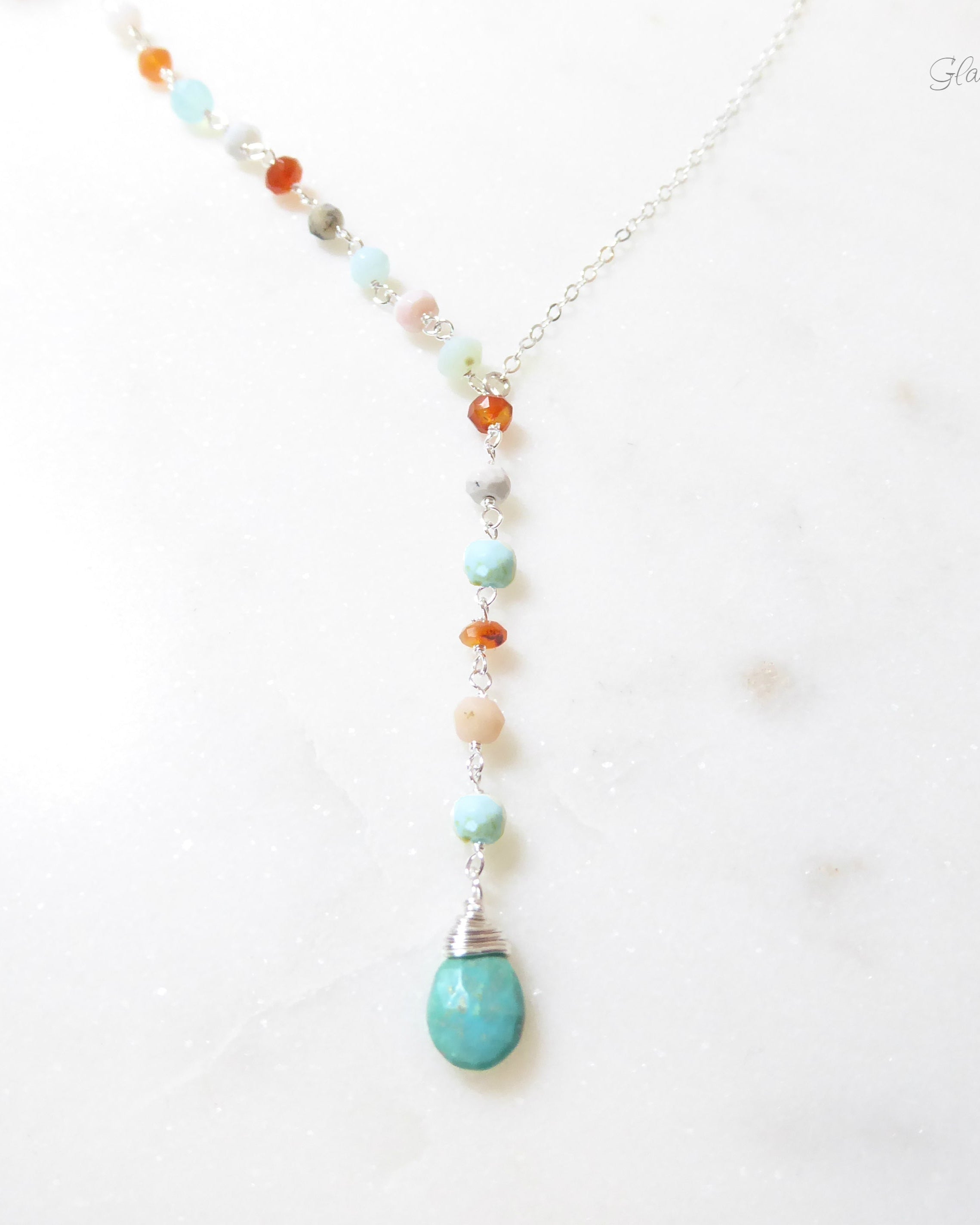 Peruvian Opal And Turquoise Lariat Gemstone Necklace For Women