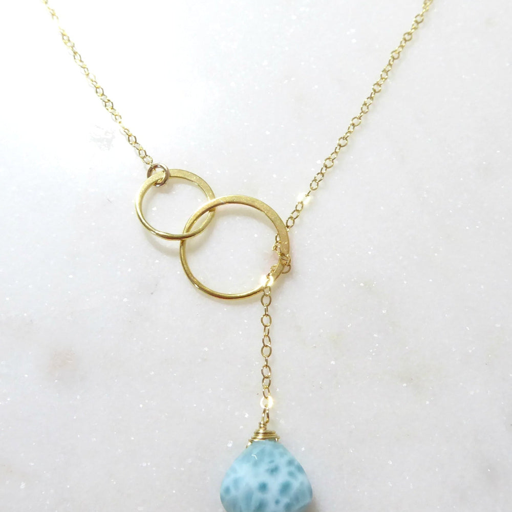 Natural Larimar Lariat Necklace - Dominican Caribbean Gemstone