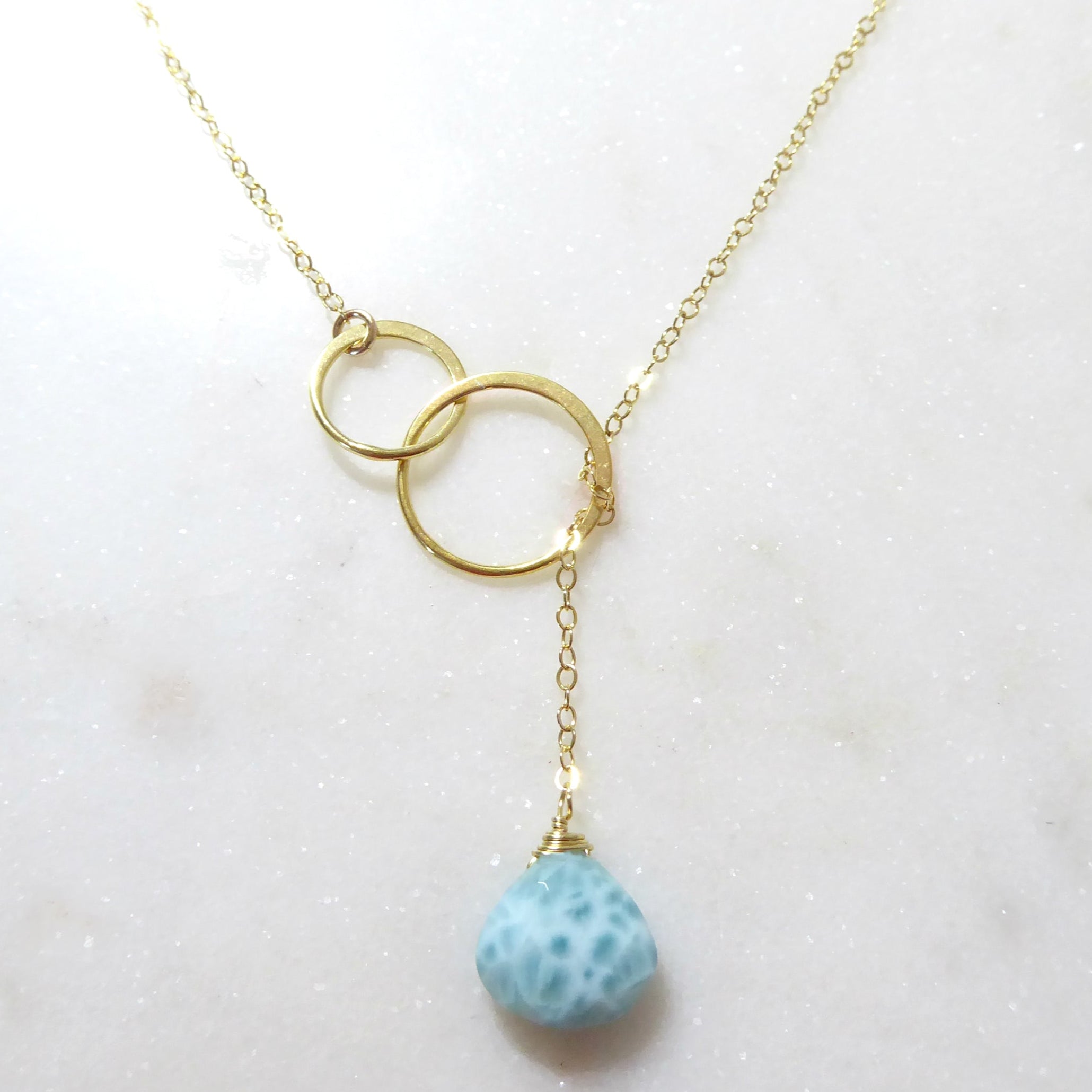 Natural Larimar Lariat Necklace - Dominican Caribbean Gemstone