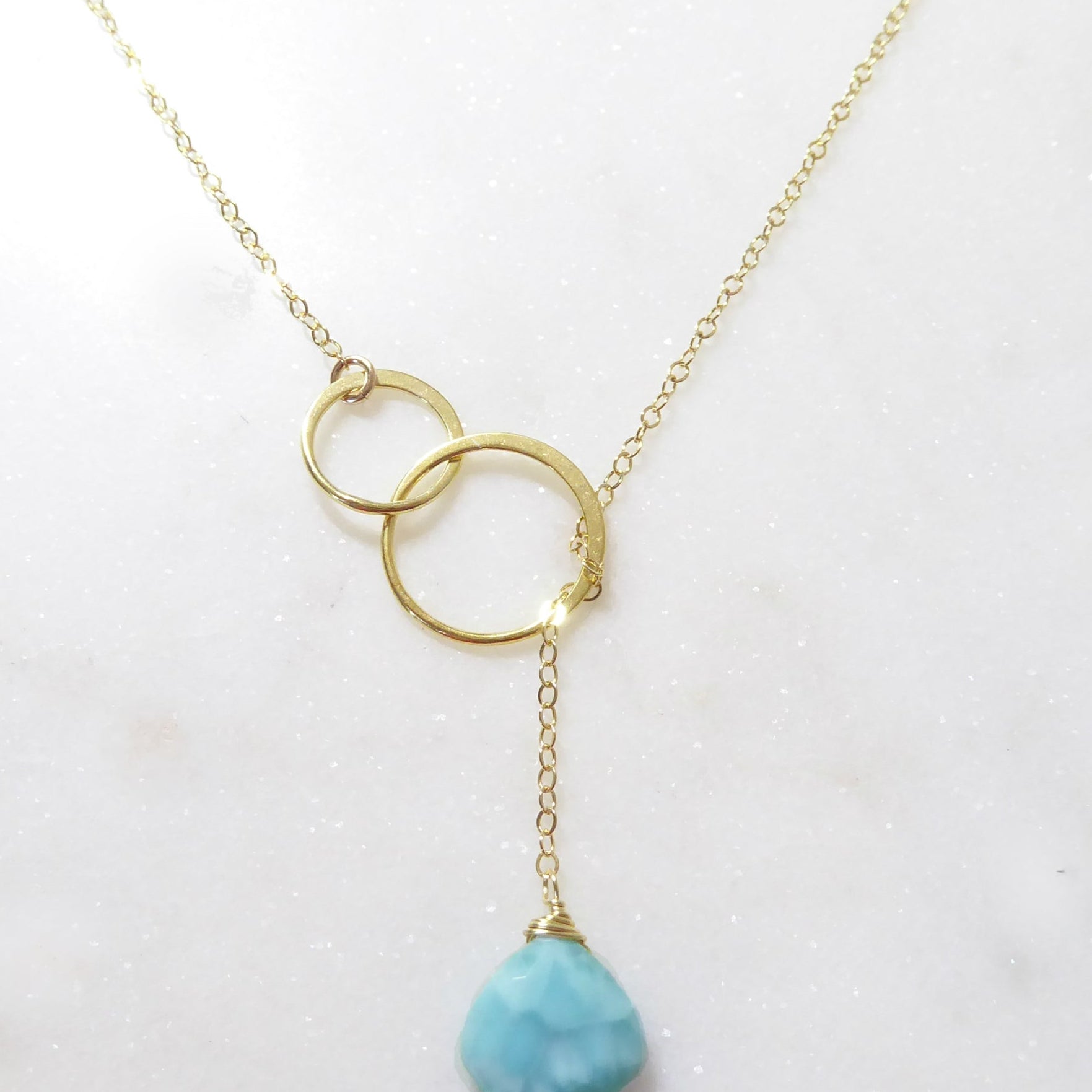 Natural Larimar Lariat Necklace - Dominican Caribbean Gemstone
