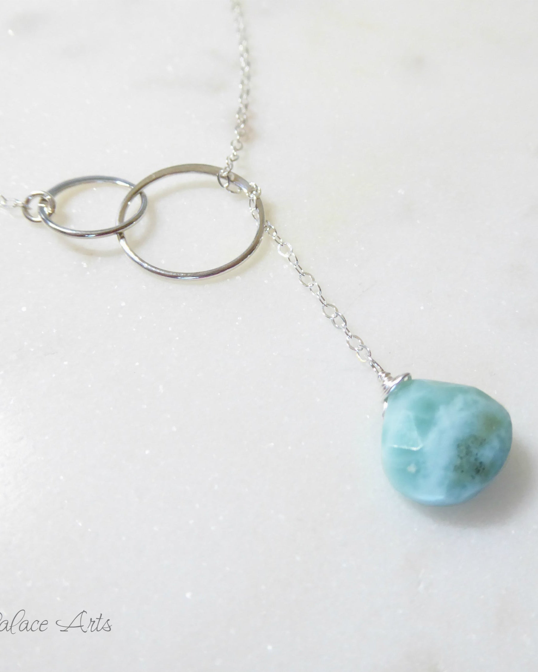 Natural Larimar Lariat Necklace - Dominican Caribbean Gemstone