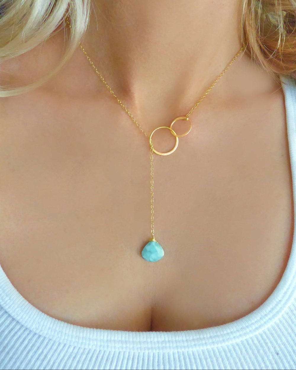 Natural Larimar Lariat Necklace - Dominican Caribbean Gemstone