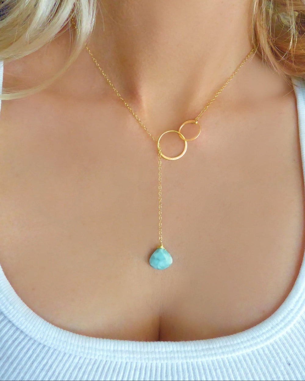 Natural Larimar Lariat Necklace - Dominican Caribbean Gemstone