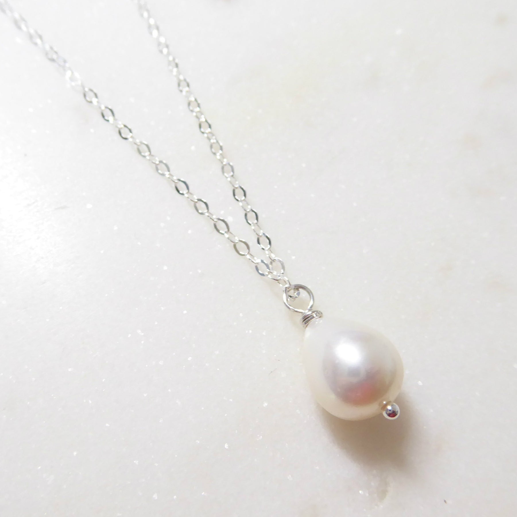 Freshwater Pearl Teardrop Necklace Sterling Silver
