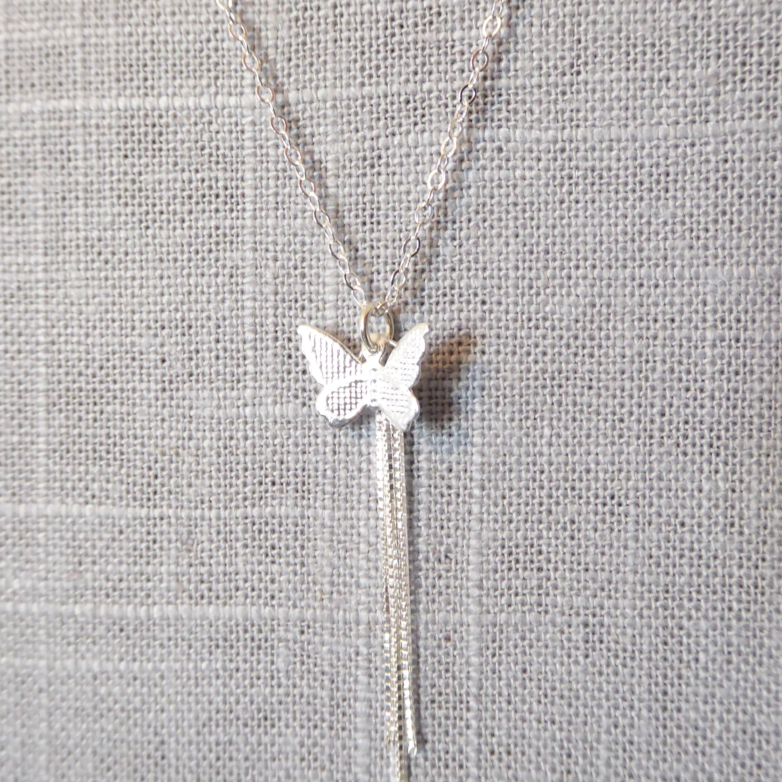 Sterling Silver Butterfly Necklace With Pendant Chain Dangle