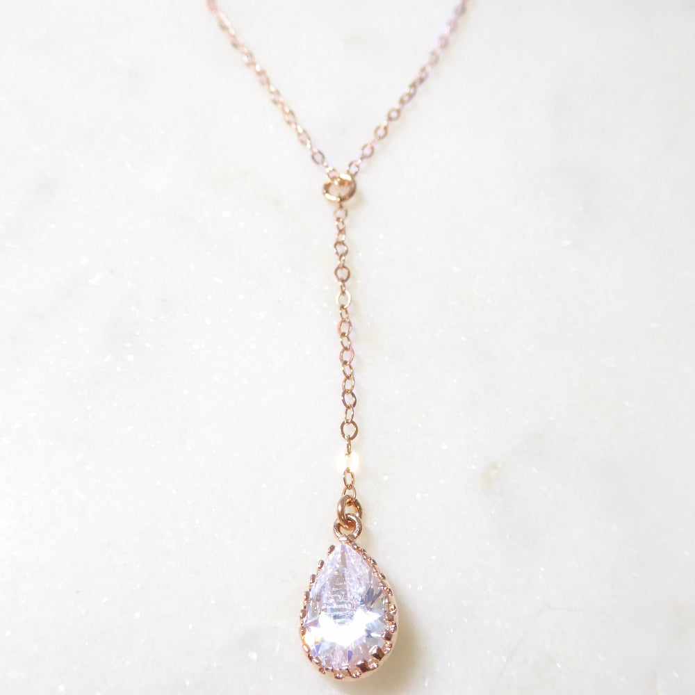 Cubic Zirconia Crystal Teardrop Pendant Y Necklace For Women