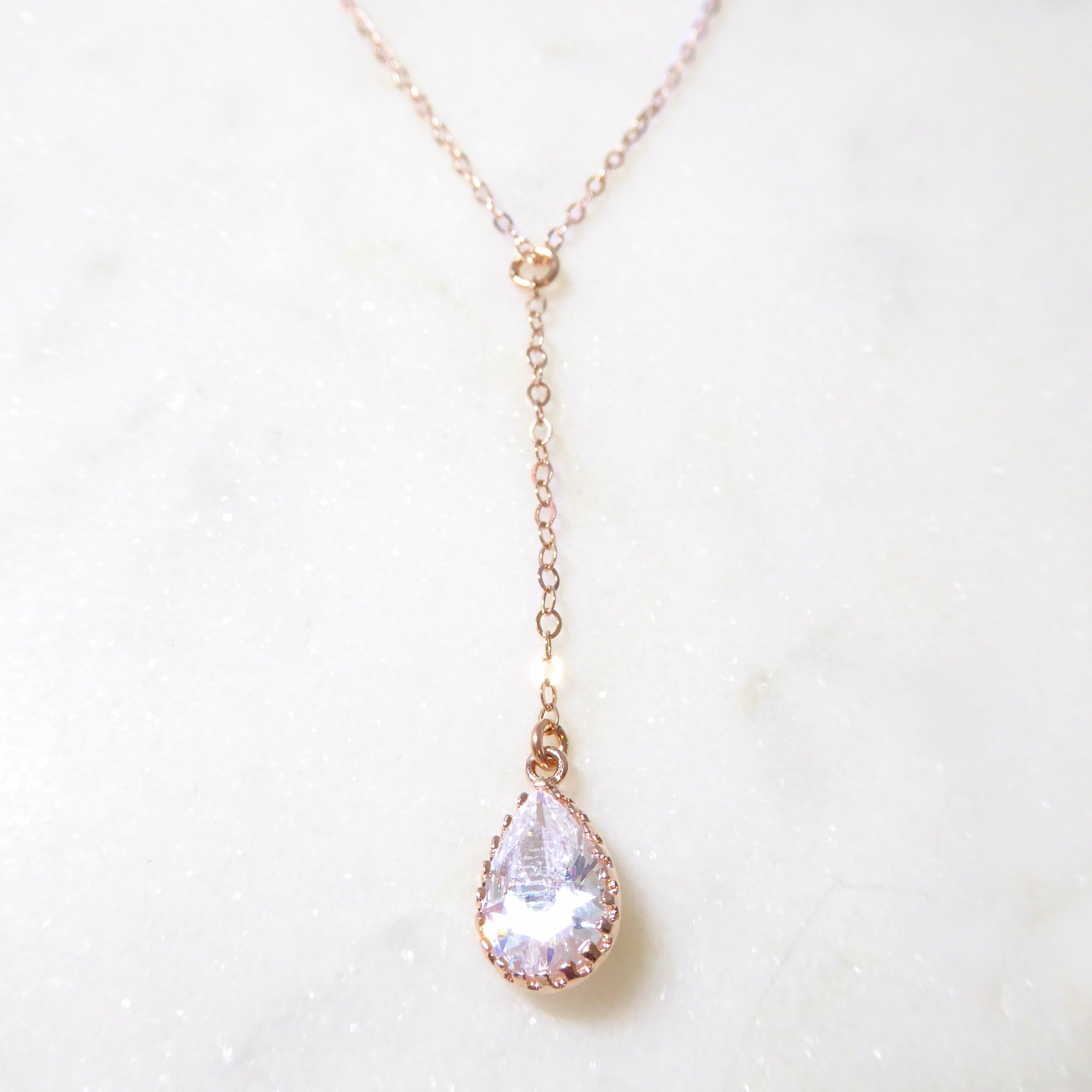 Cubic Zirconia Crystal Teardrop Pendant Y Necklace For Women