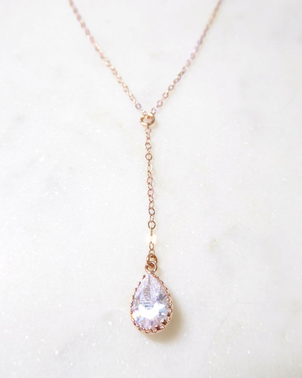 Cubic Zirconia Crystal Teardrop Pendant Y Necklace For Women