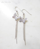 Long Sterling Silver Butterfly Earrings With Chain Dangle