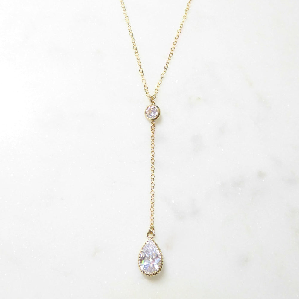 Cubic Zirconia Teardrop Necklace With Crystal Pendant