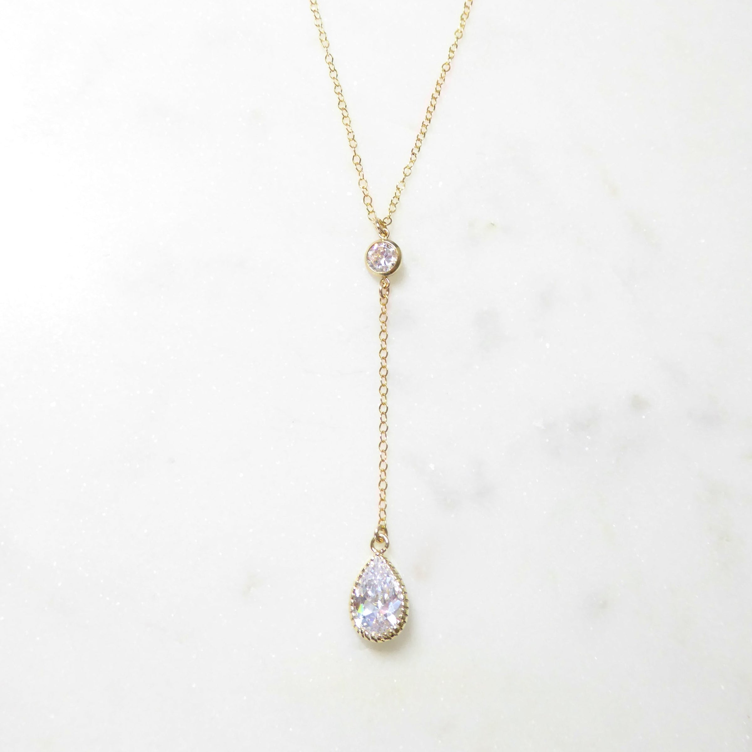 Cubic Zirconia Teardrop Necklace With Crystal Pendant