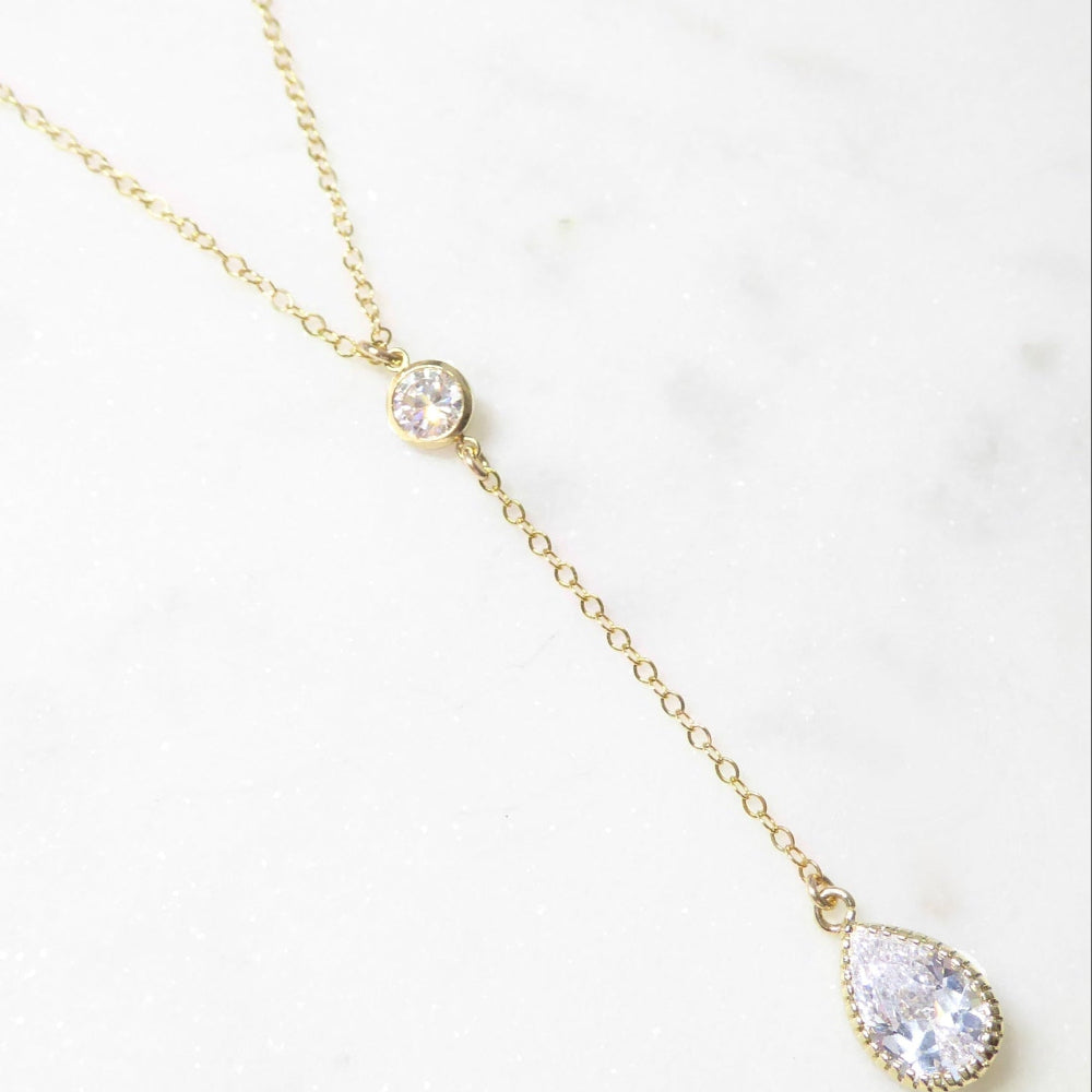 Cubic Zirconia Teardrop Necklace With Crystal Pendant