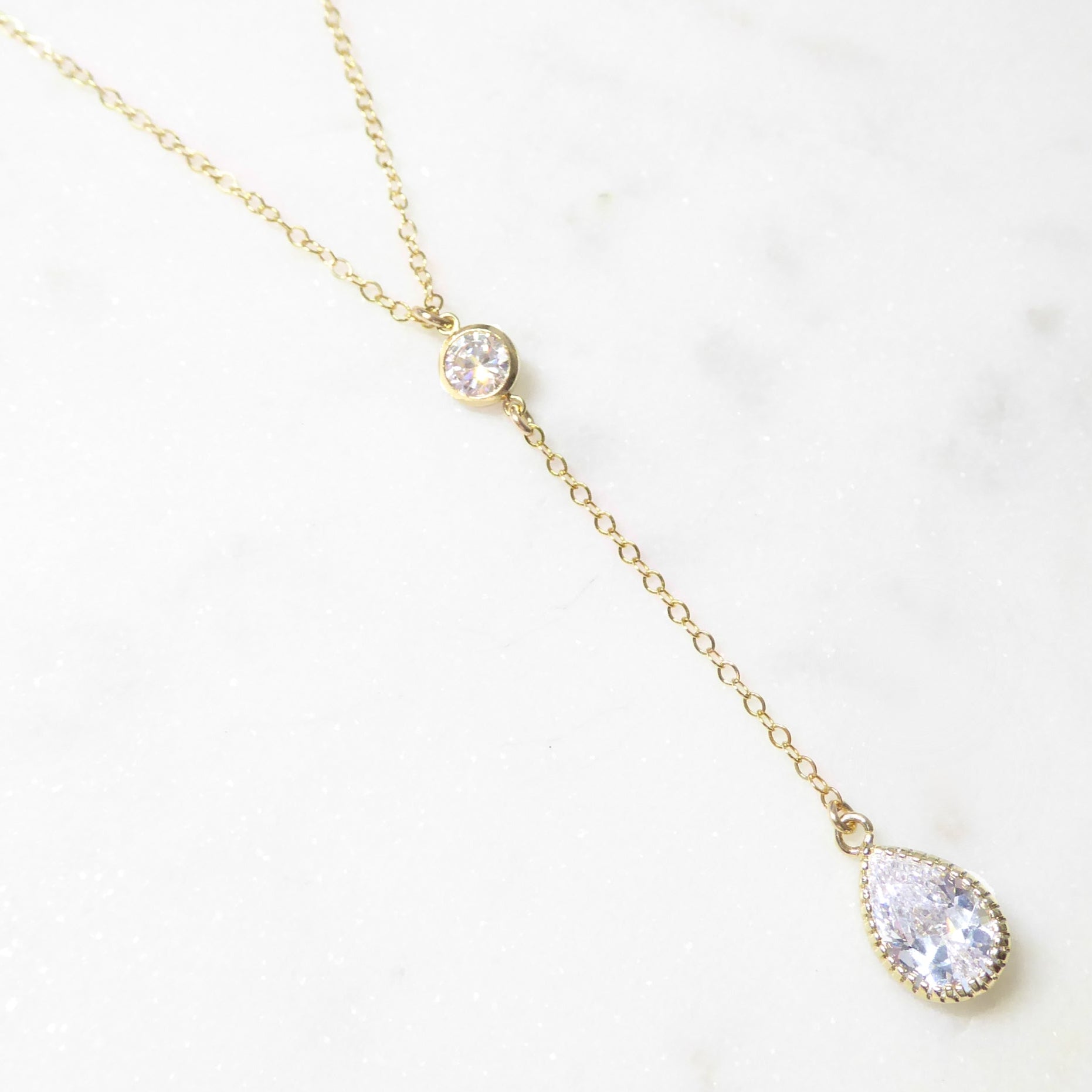 Cubic Zirconia Teardrop Necklace With Crystal Pendant