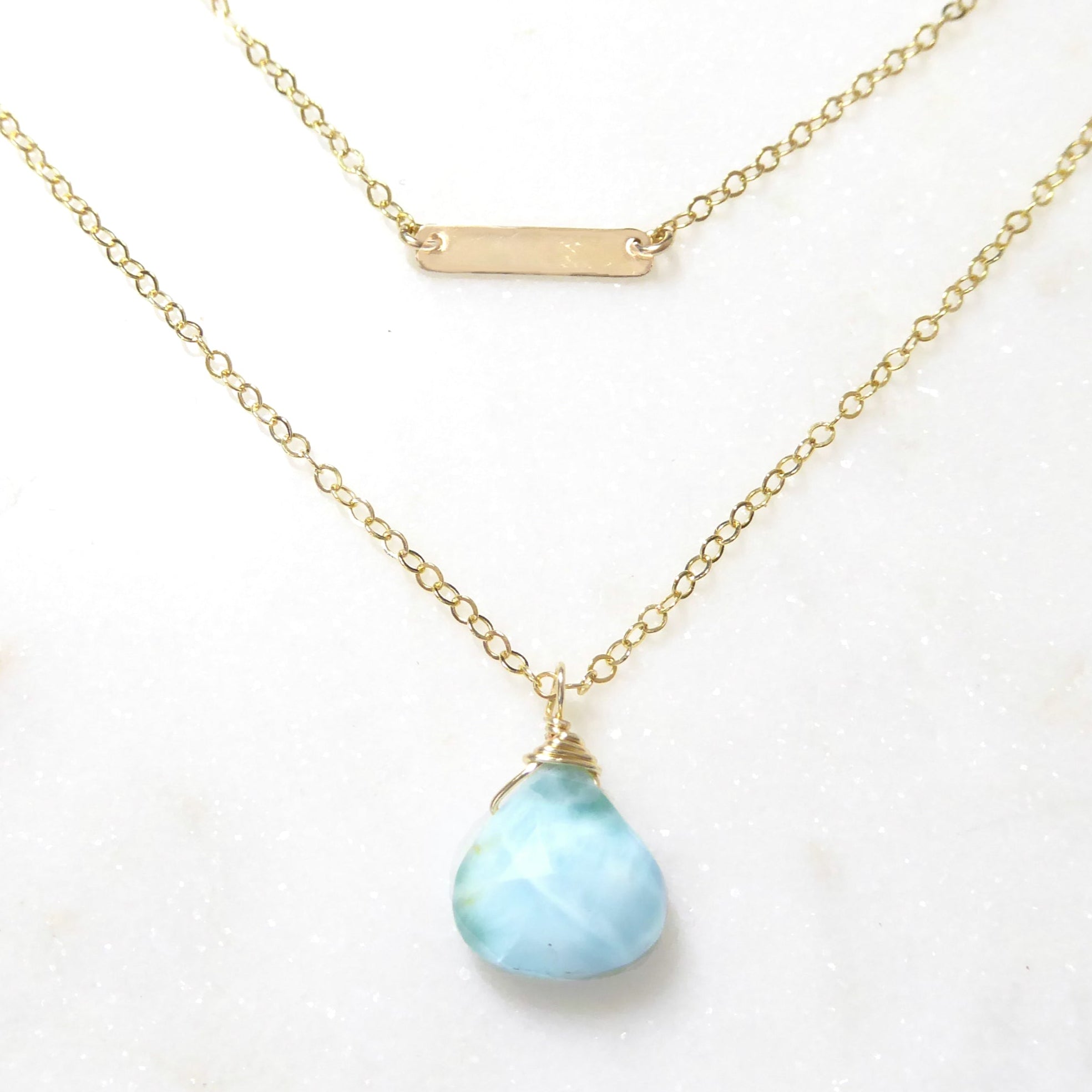 Larimar Necklace With Teardrop Pendant - 925 Sterling Silver, or 14k Gold Fill