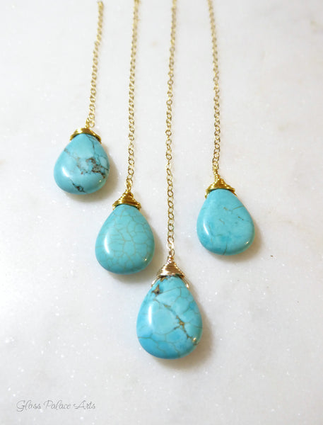 Genuine Turquoise Pendant Necklace For Women, 14k Gold Fill or Sterling Silver