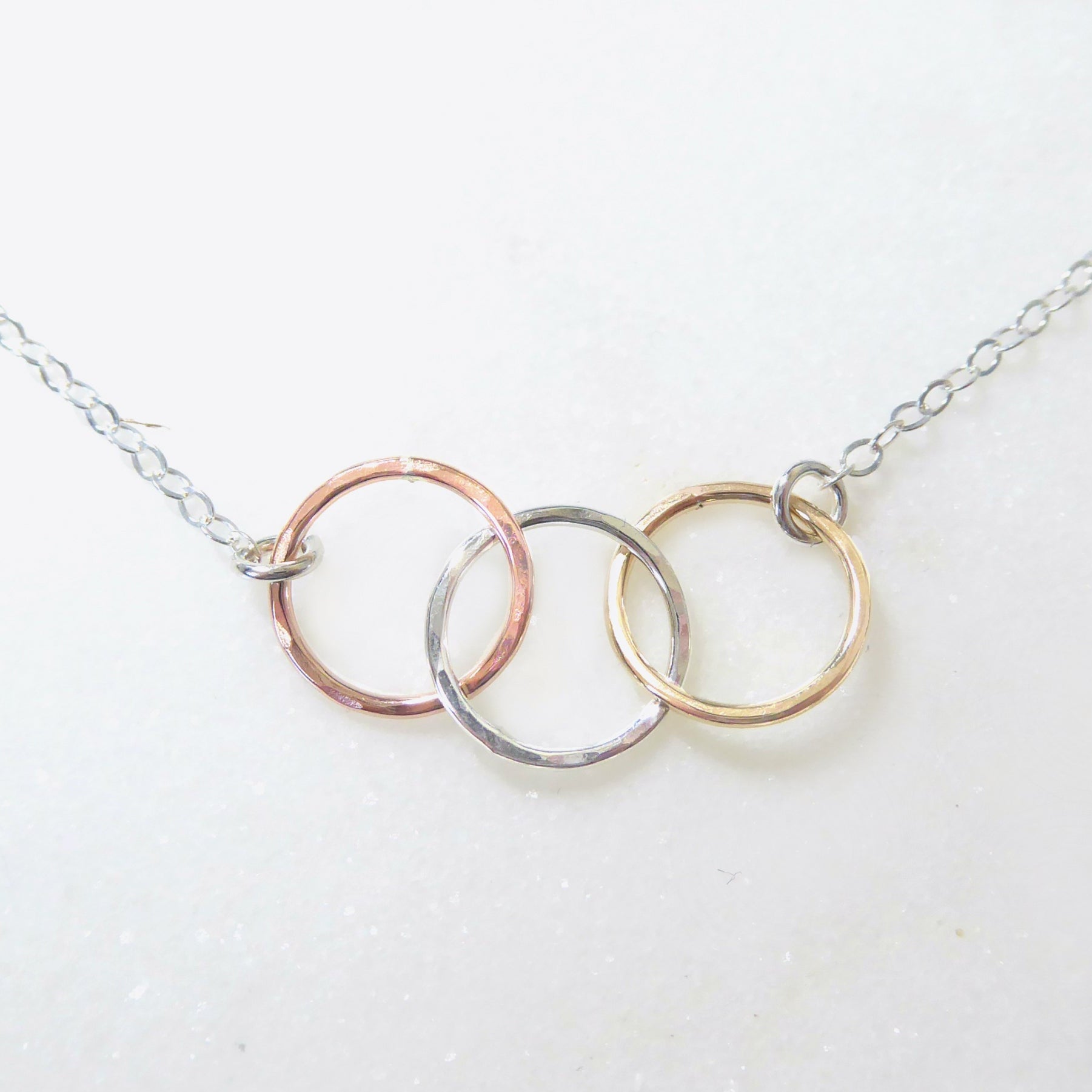 Three Circle Necklace With Mixed Metal Trio Infinity, Sterling Silver