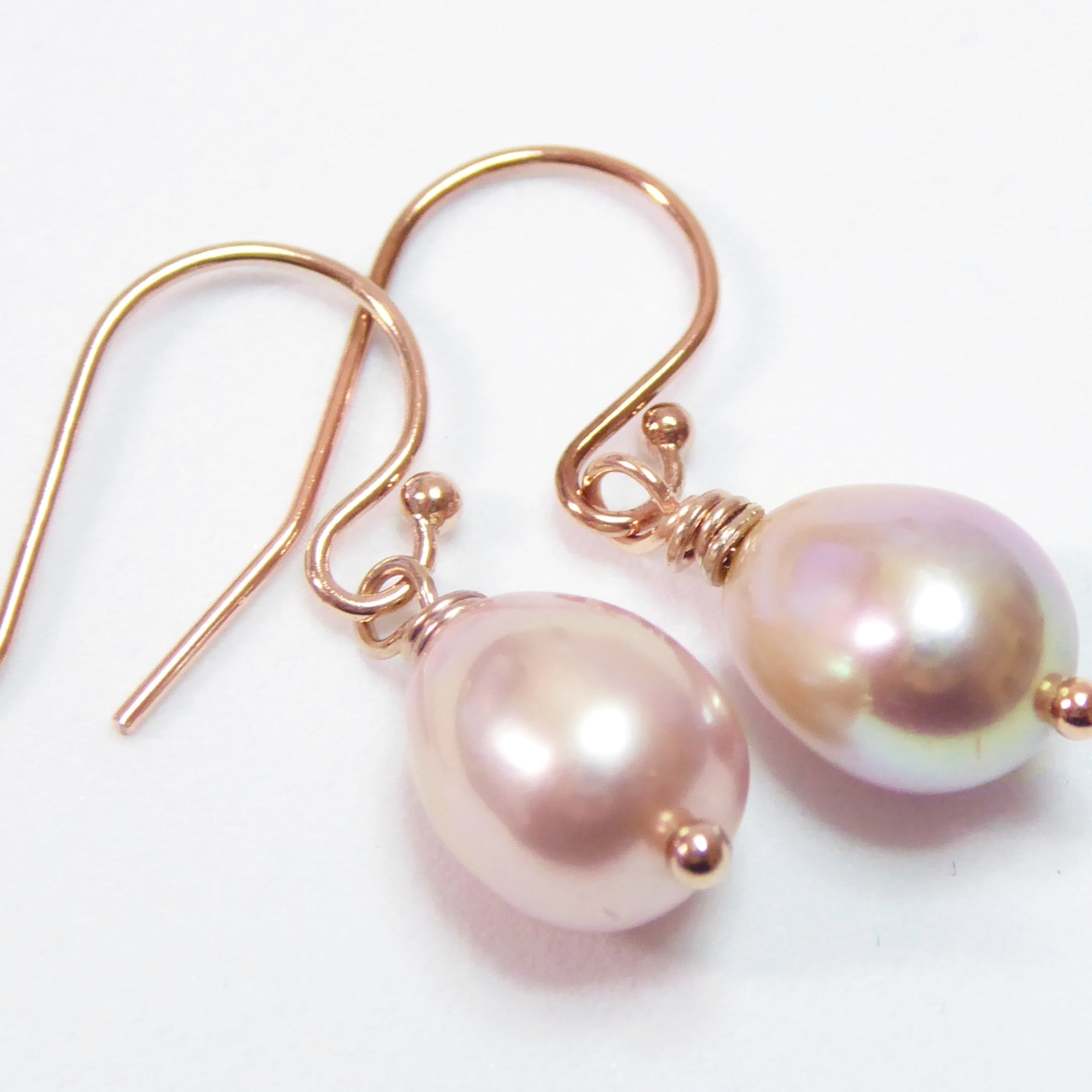 Freshwater Pearl Champagne Pink Pearl Teardrop Earrings - Rose Gold