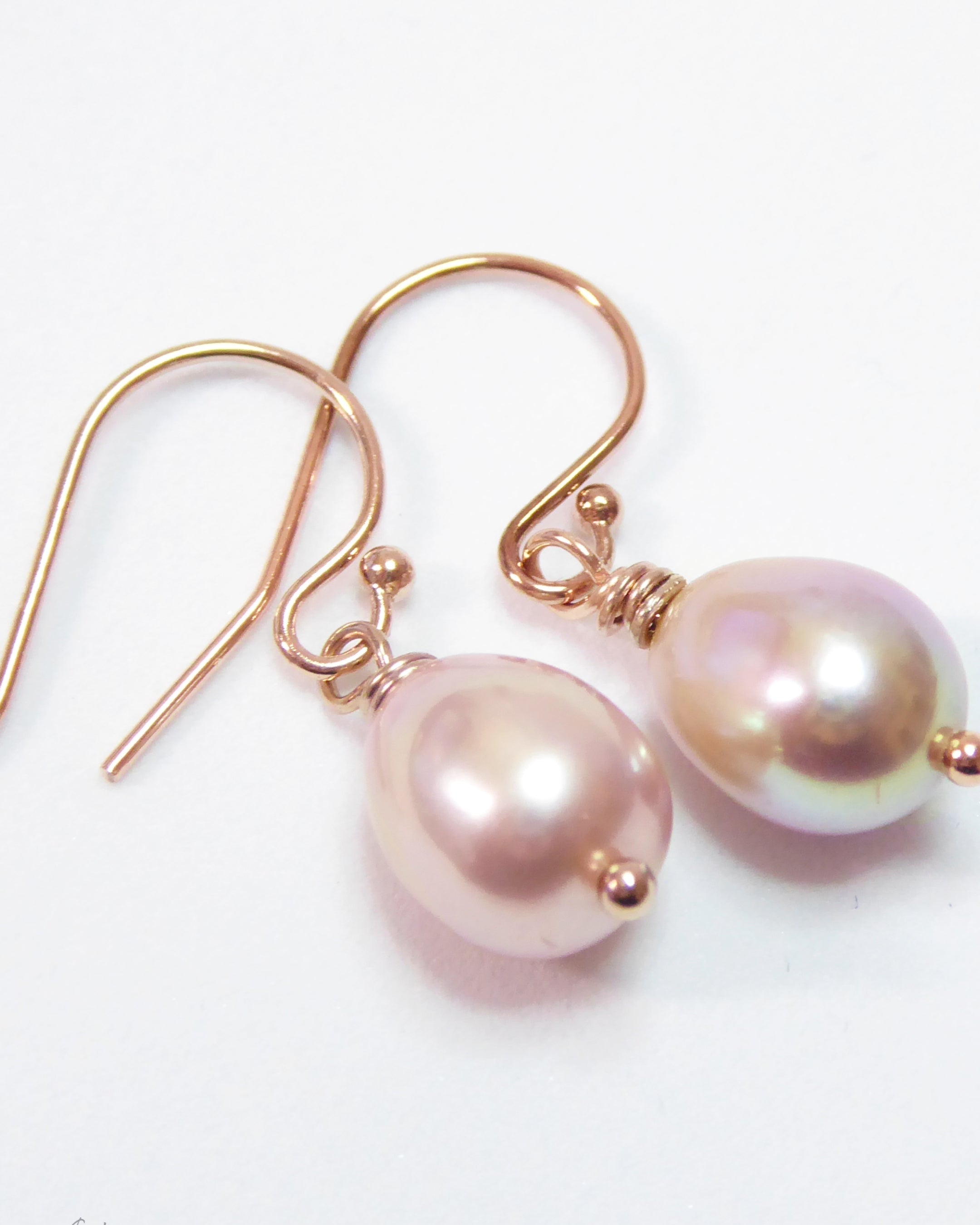 Freshwater Pearl Champagne Pink Pearl Teardrop Earrings - Rose Gold