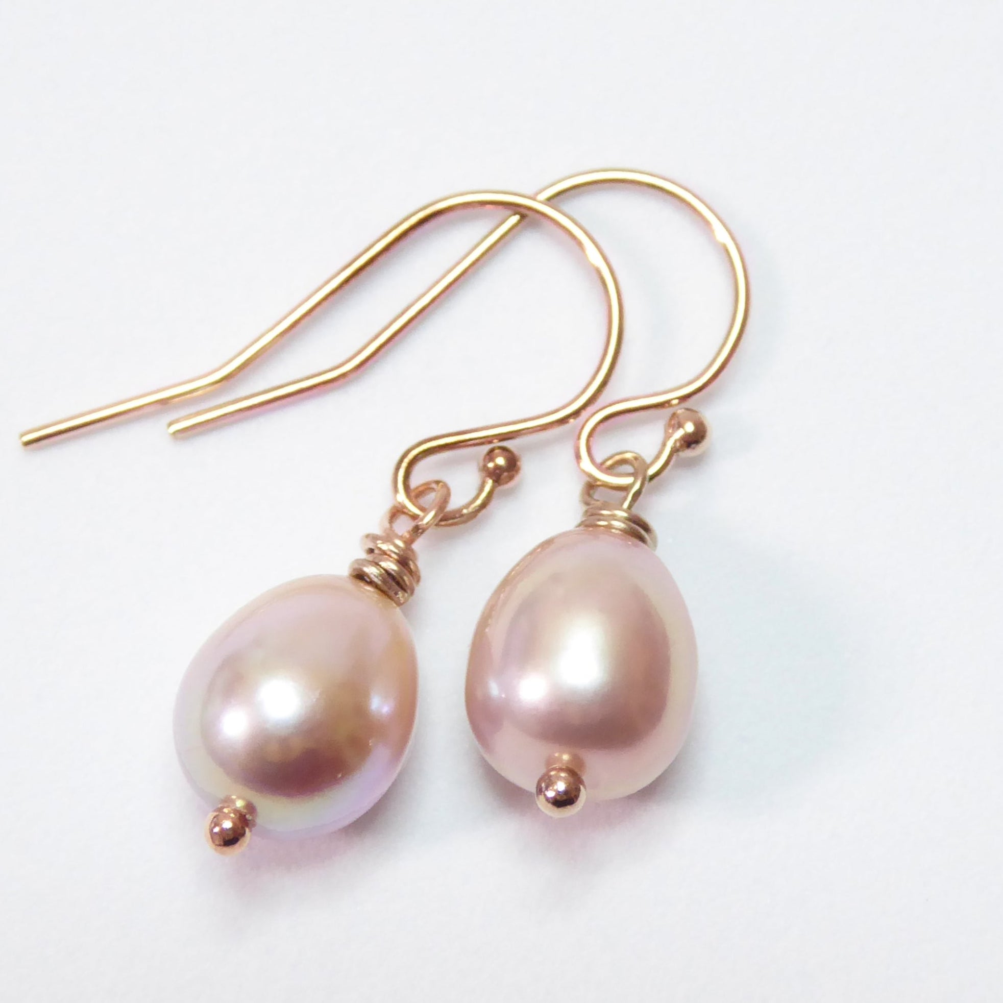 Freshwater Pearl Champagne Pink Pearl Teardrop Earrings - Rose Gold