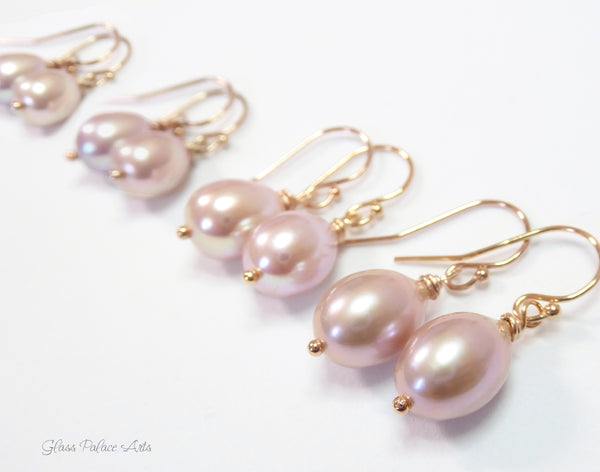 Freshwater Pearl Champagne Pink Pearl Teardrop Earrings - Sterling Silver, Gold or Rose Gold